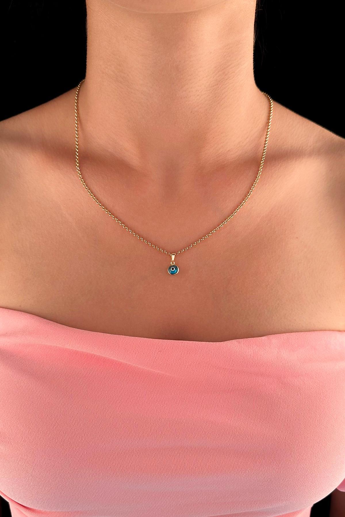 14 Ayar Altın Halka Doch Zincir Mavi Gözlü Nazar Kolye - Fiyonk Kuyumculuk (1)