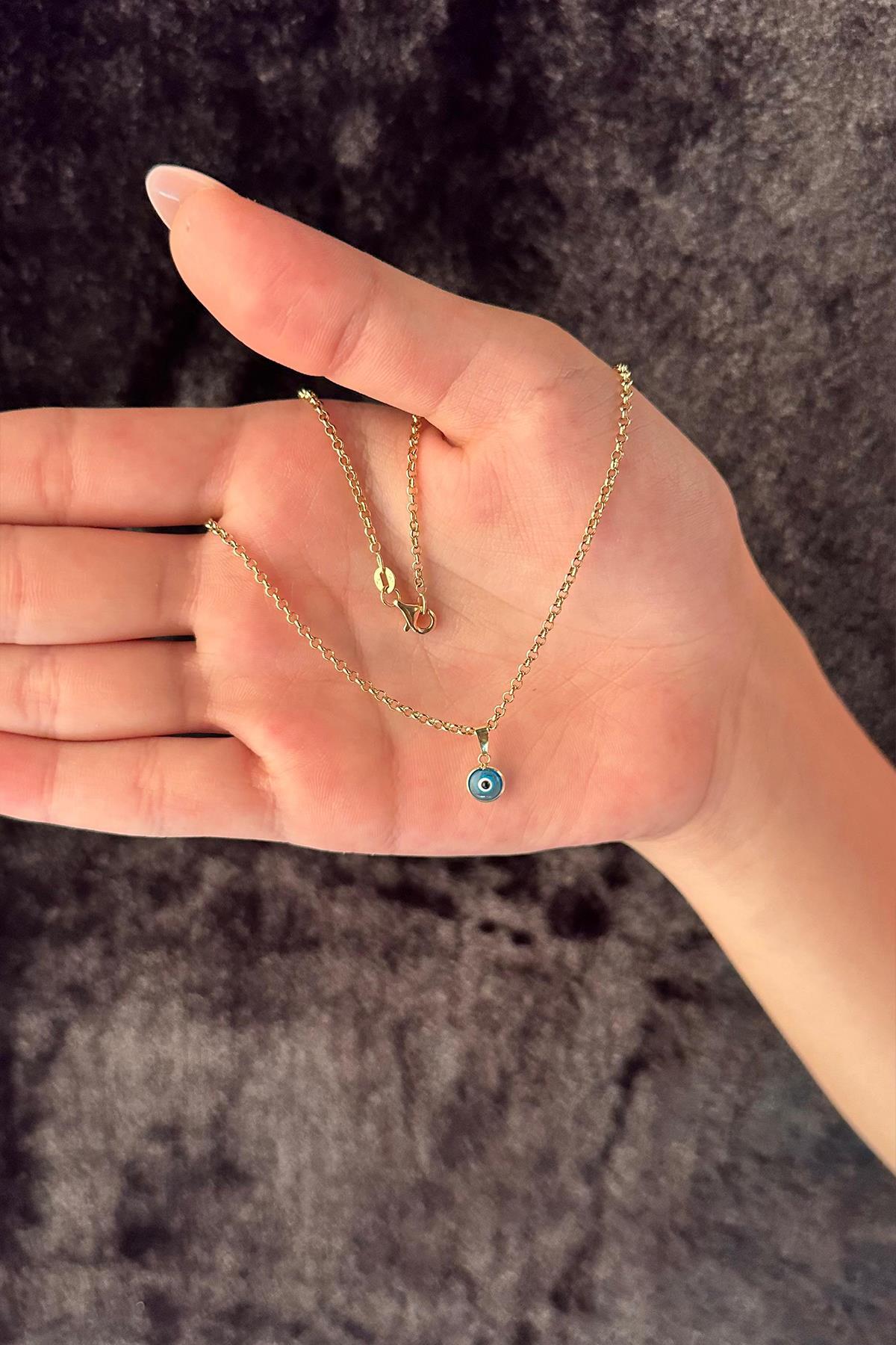 14 Ayar Altın Halka Doch Zincir Mavi Gözlü Nazar Kolye - Fiyonk Kuyumculuk (1)