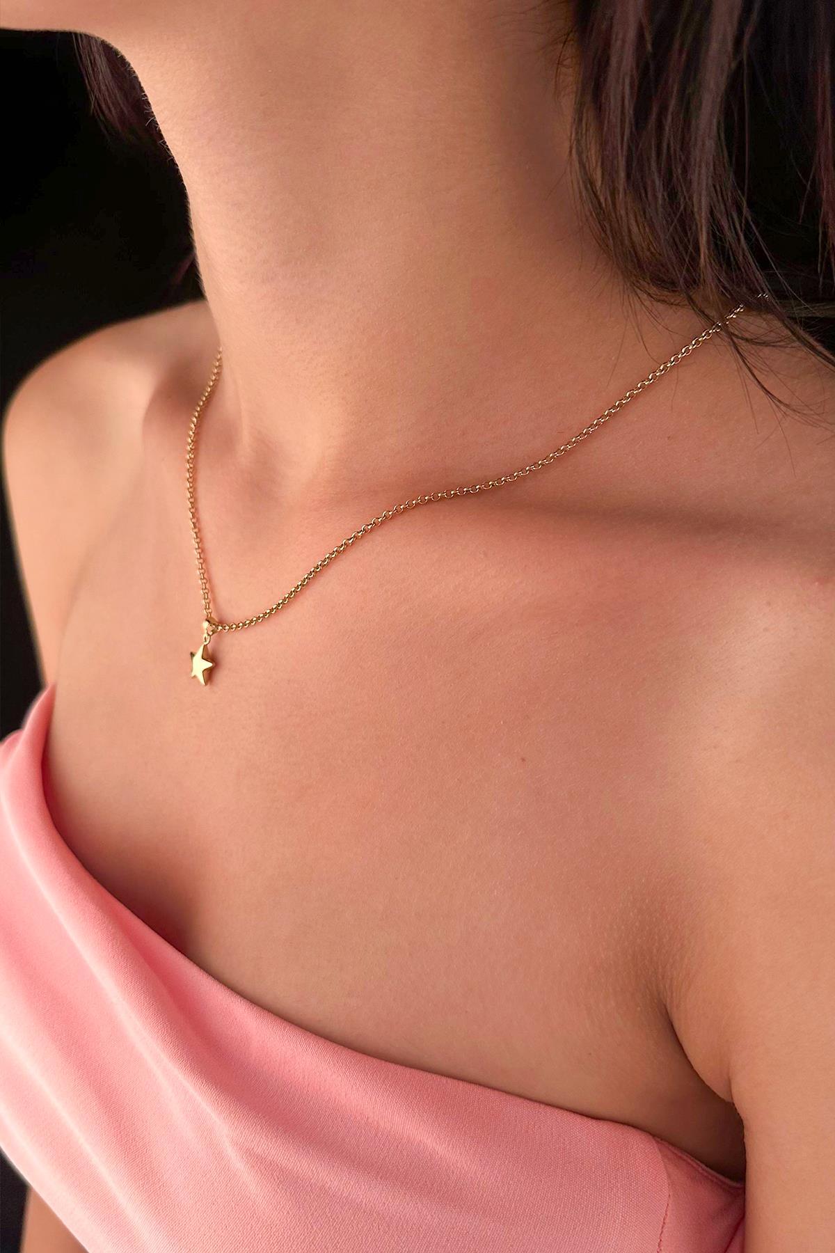 14 Ayar Altın Halka Doch Zincir Yıldız Kolye - Fiyonk Kuyumculuk