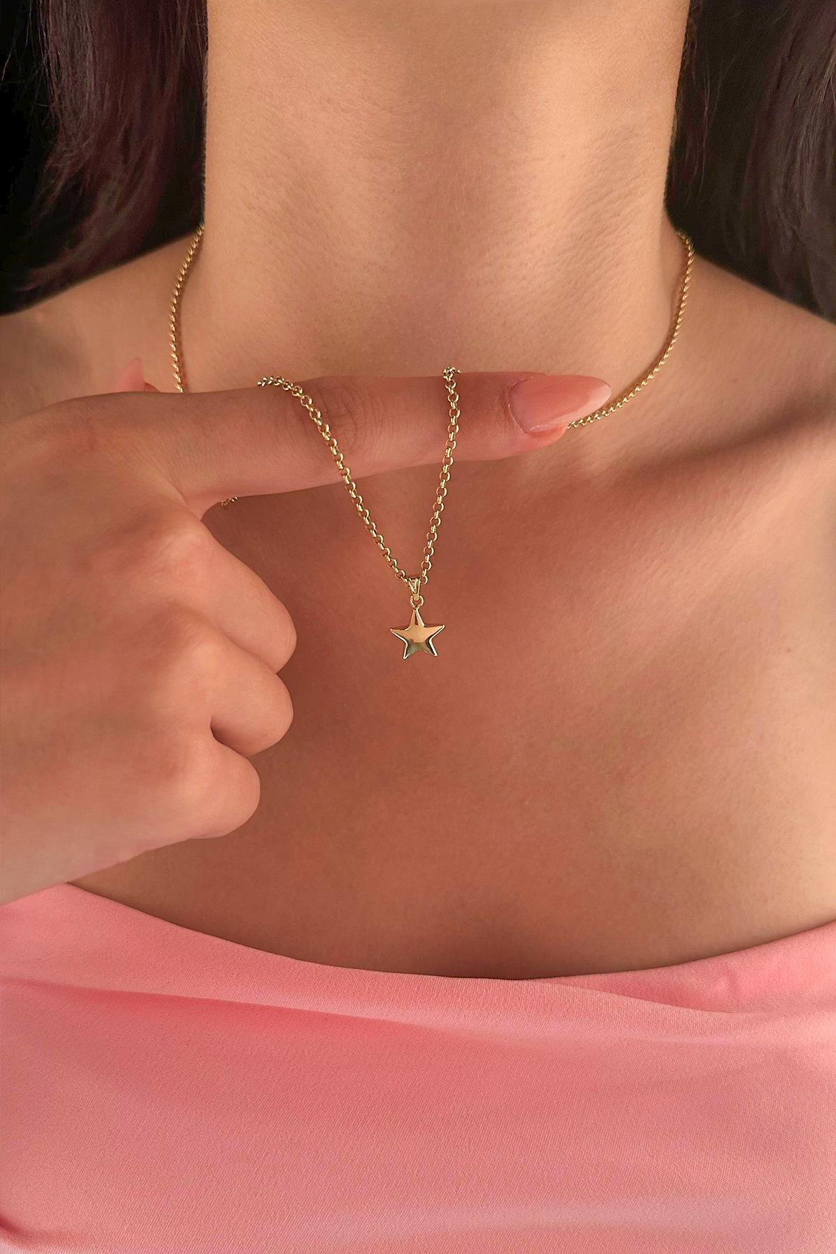 14 Ayar Altın Halka Doch Zincir Yıldız Kolye - Fiyonk Kuyumculuk (1)