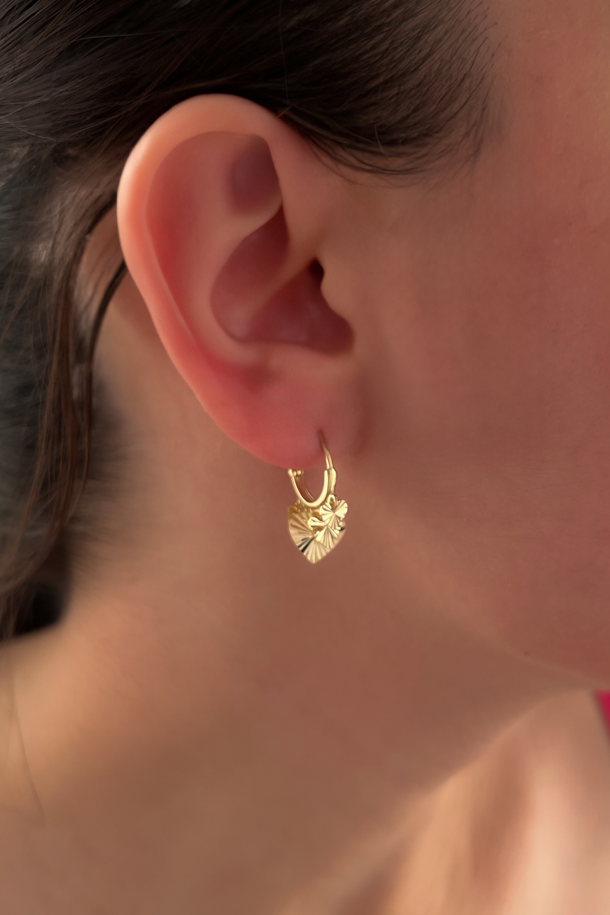 14 Ayar Altın Halka Sallantılı Kalp Sıralı Küpe - Fiyonk Kuyumculuk (1)