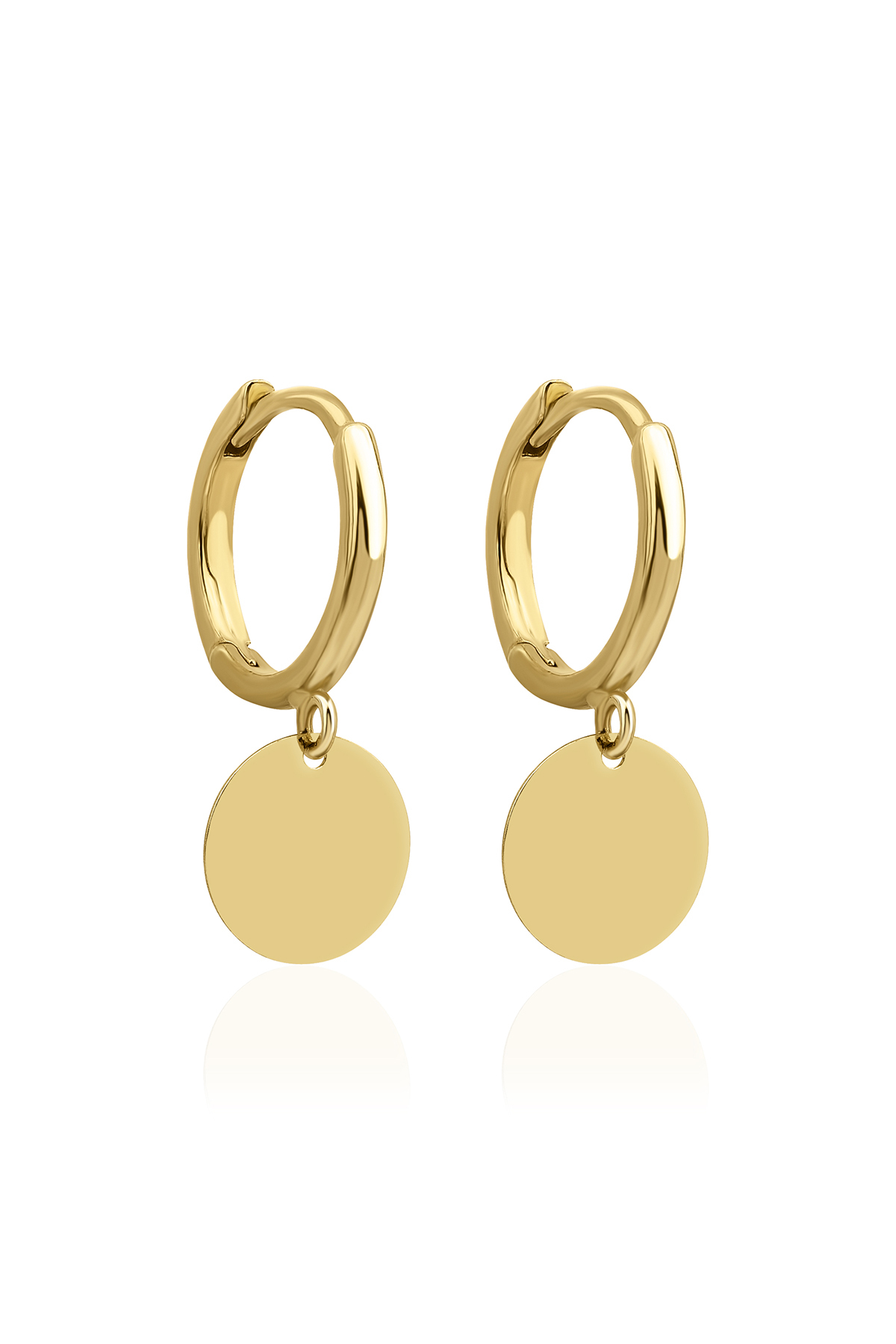 14 Ayar Altın Halka Sallantılı Plaka Küpe - Fiyonk Kuyumculuk