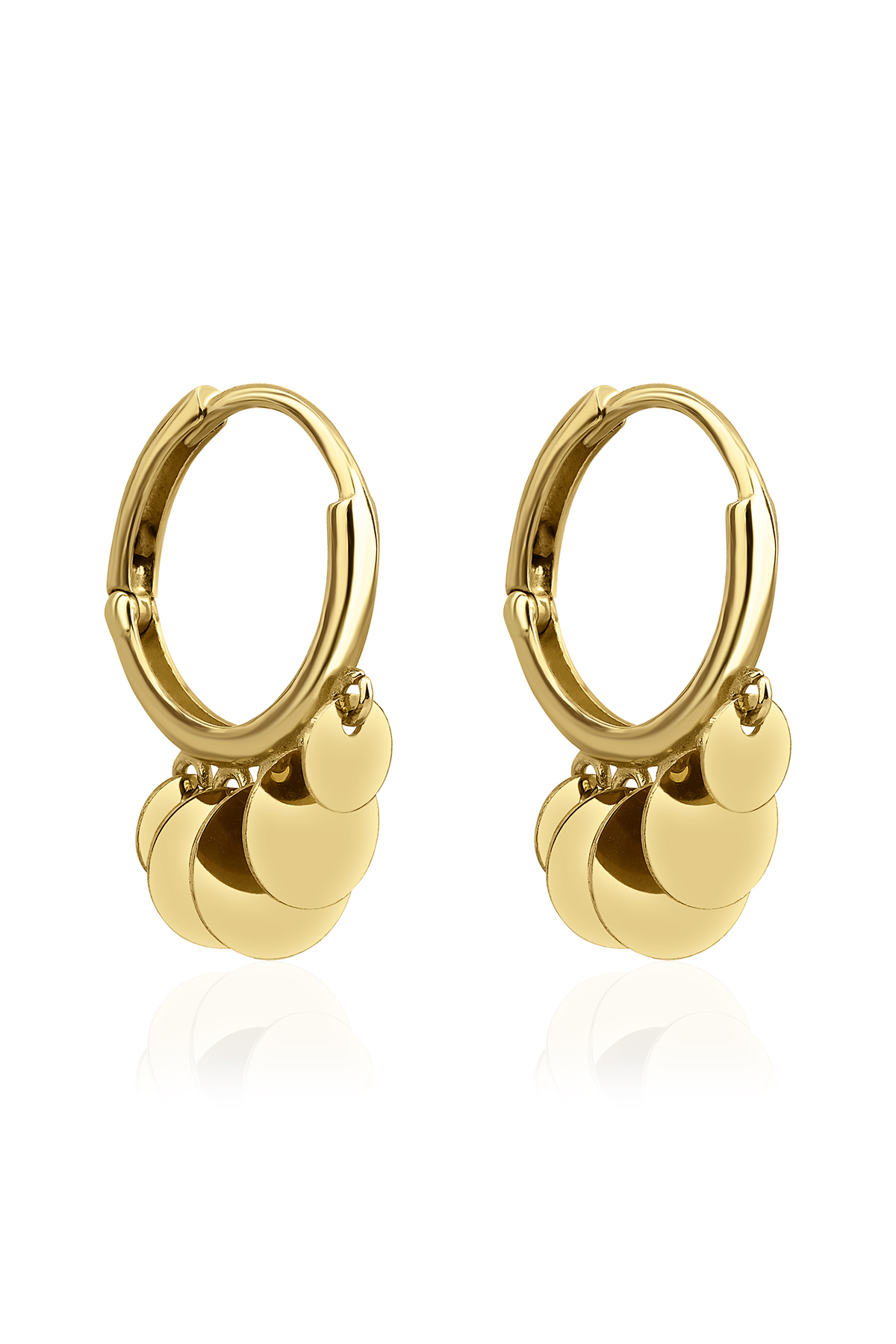 14 Ayar Altın Halka Sallantılı Pul Sıralı Küpe 2 - Fiyonk Kuyumculuk