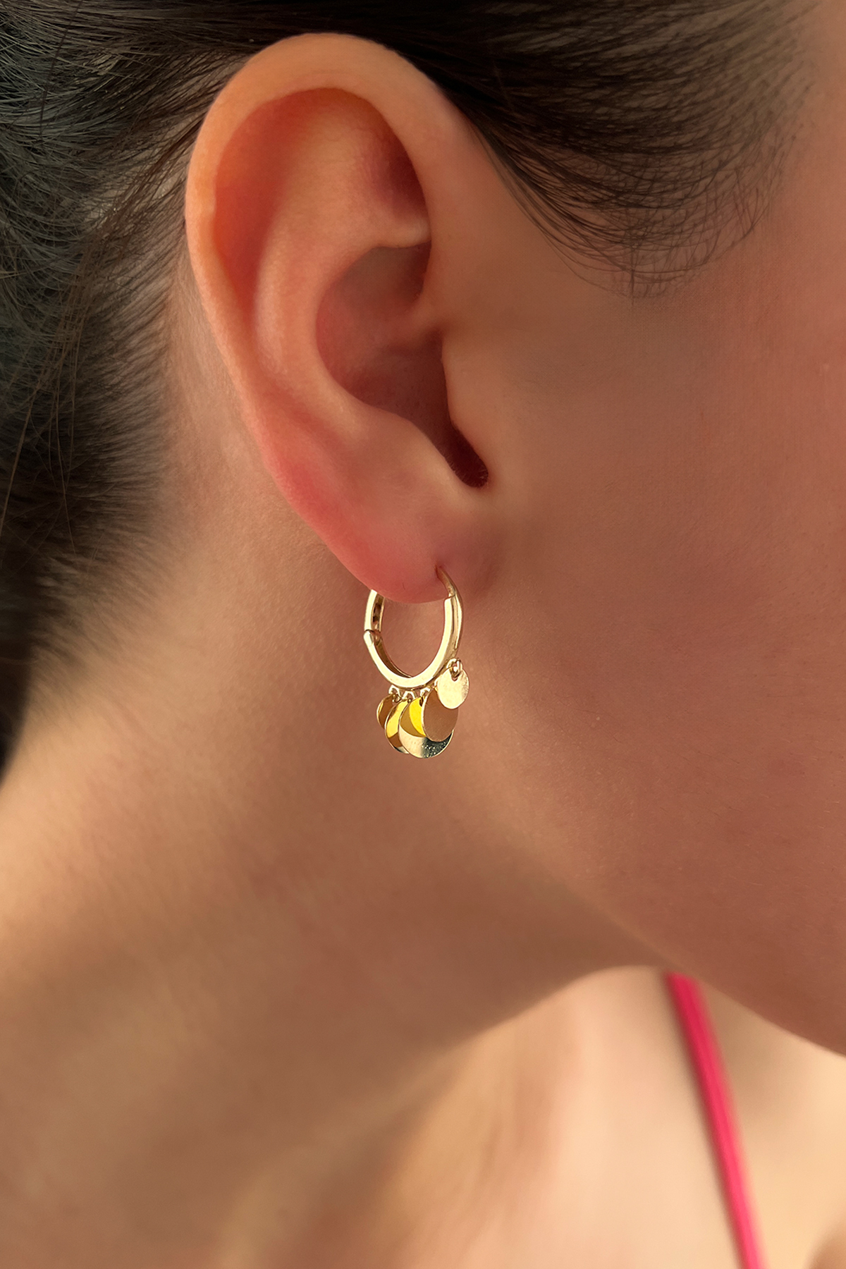 14 Ayar Altın Halka Sallantılı Pul Sıralı Küpe 2 - Fiyonk Kuyumculuk (1)