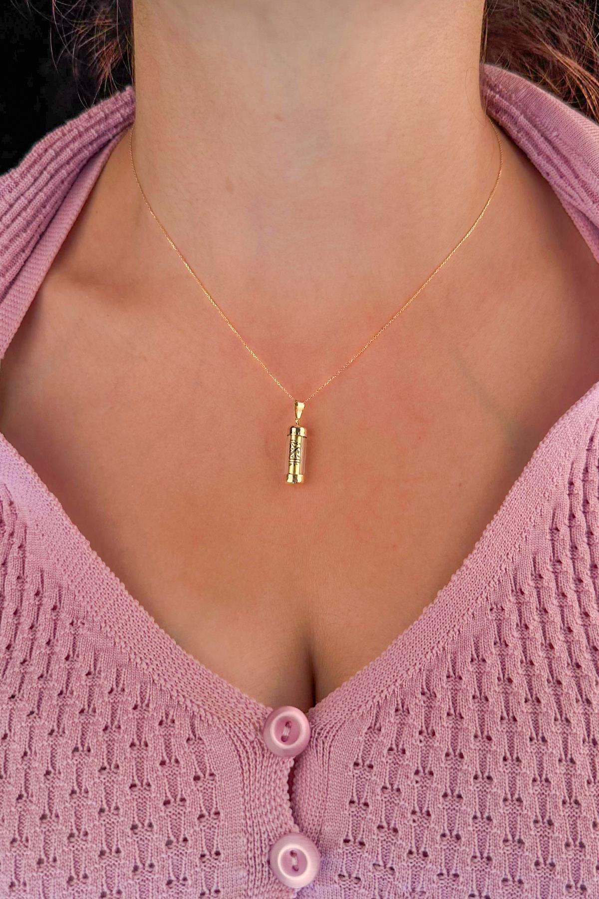 14 Ayar Altın Hayalet Zincir Cevşen Uçlu Kolye - Fiyonk Kuyumculuk (1)