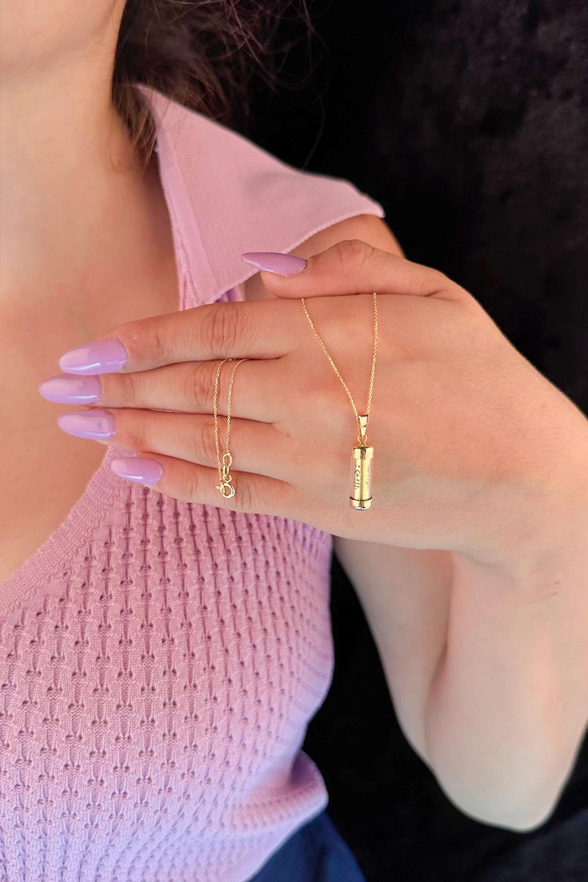 14 Ayar Altın Hayalet Zincir Cevşen Uçlu Kolye - Fiyonk Kuyumculuk (1)