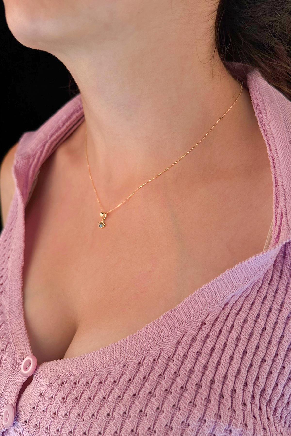 14 Ayar Altın Hayalet Zincir Kirpik Uçlu Kolye - Fiyonk Kuyumculuk