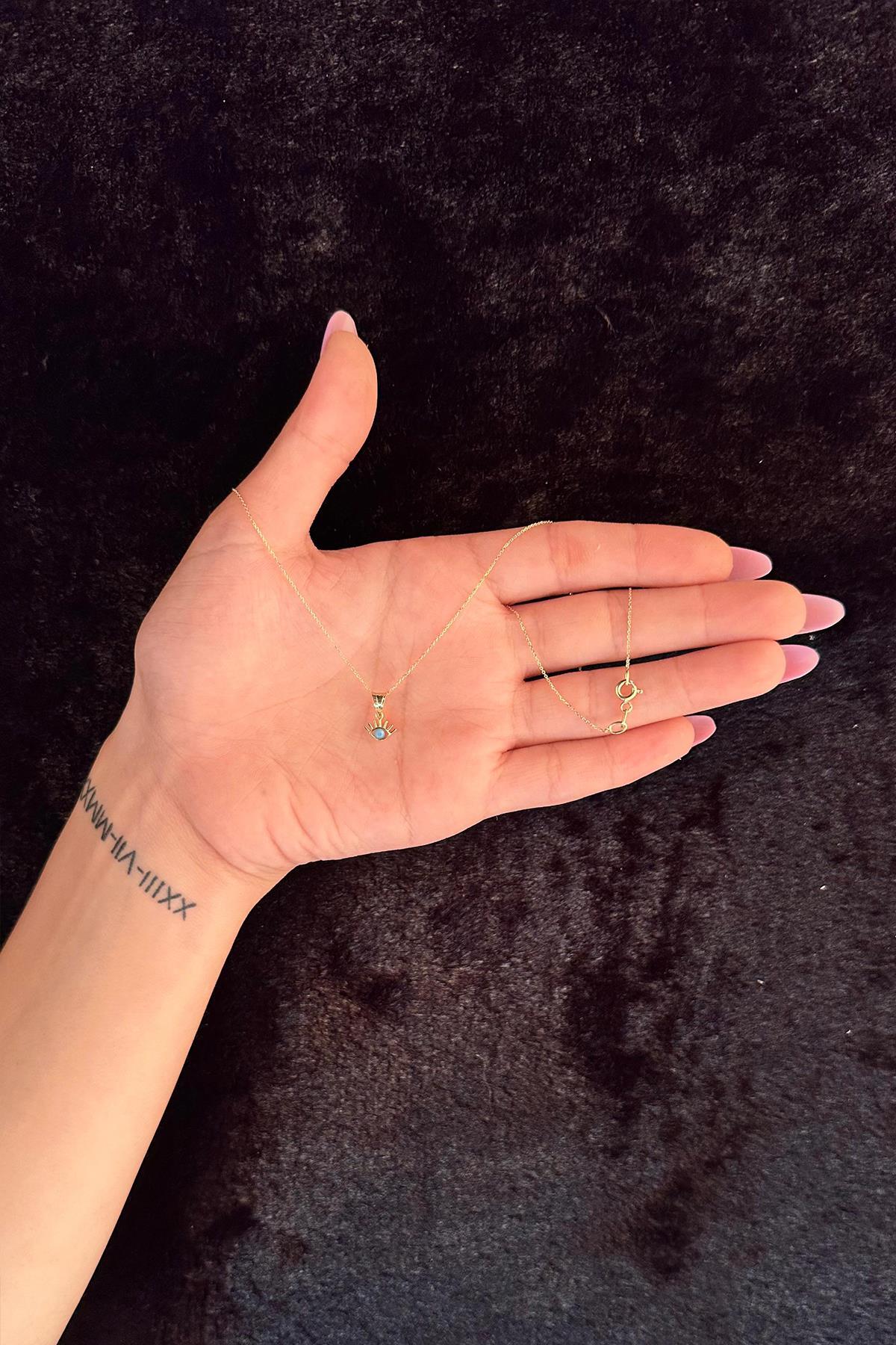 14 Ayar Altın Hayalet Zincir Kirpik Uçlu Kolye - Fiyonk Kuyumculuk (1)