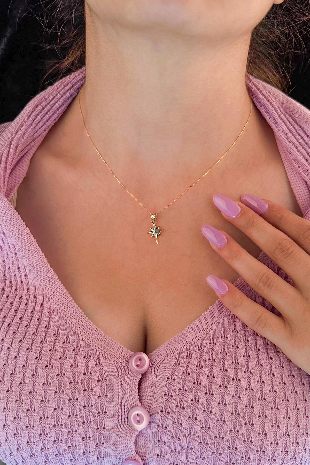 14 Ayar Altın Hayalet Zincir Kuzey Yıldızı Kolye - Fiyonk Kuyumculuk (1)