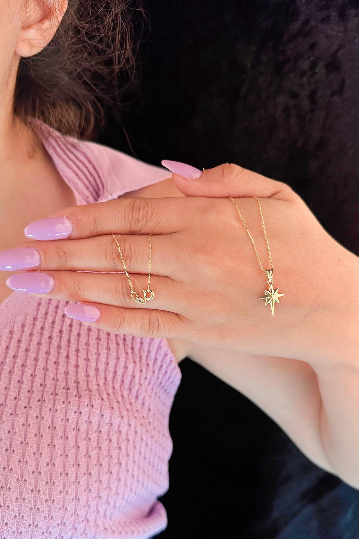 14 Ayar Altın Hayalet Zincir Kuzey Yıldızı Kolye - Fiyonk Kuyumculuk (1)