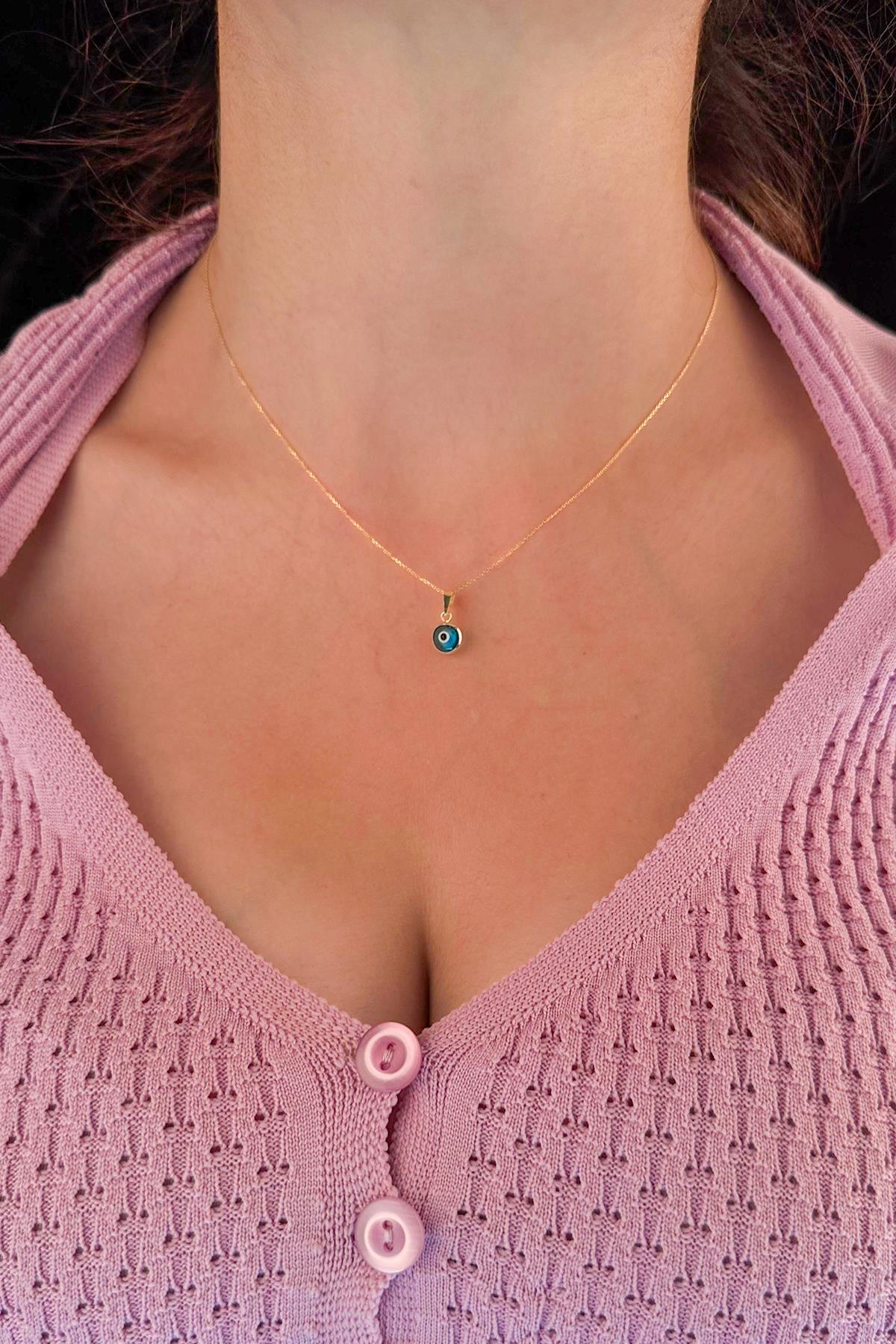 14 Ayar Altın Hayalet Zincir Mavi Gözlü Nazar Kolye - Fiyonk Kuyumculuk (1)