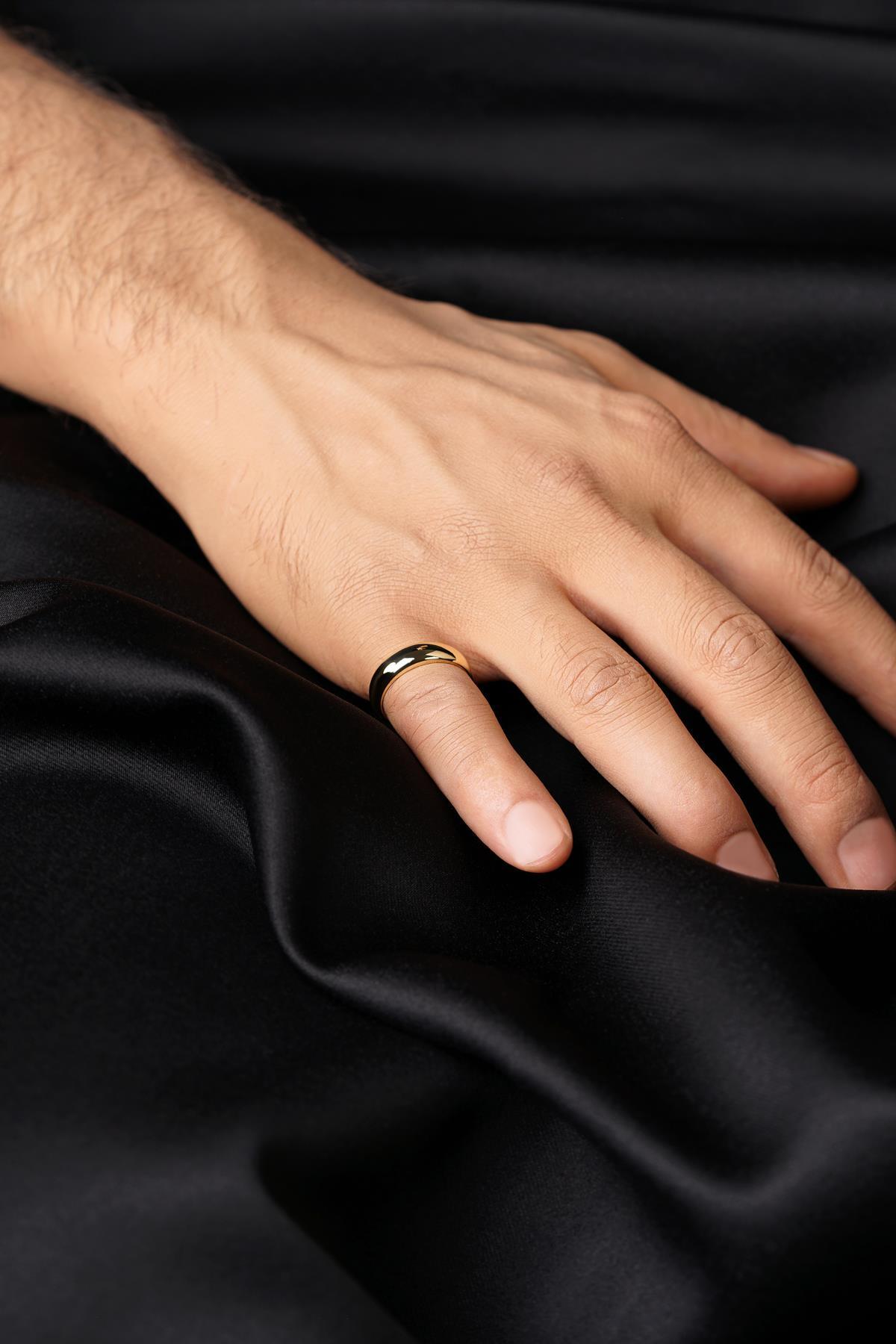 14 Ayar Altın İnce Bombeli Erkek Yüzük - Fiyonk Kuyumculuk (1)