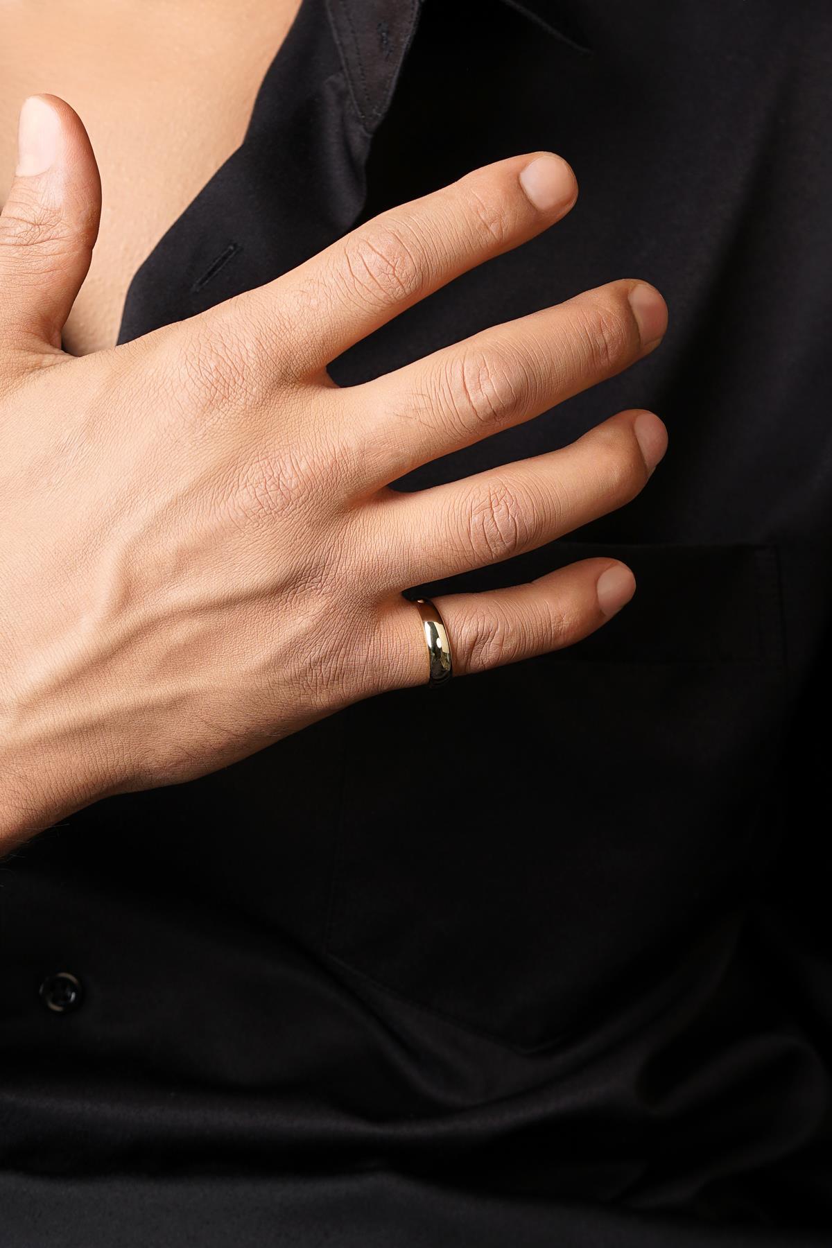 14 Ayar Altın İnce Bombeli Erkek Yüzük - Fiyonk Kuyumculuk (1)