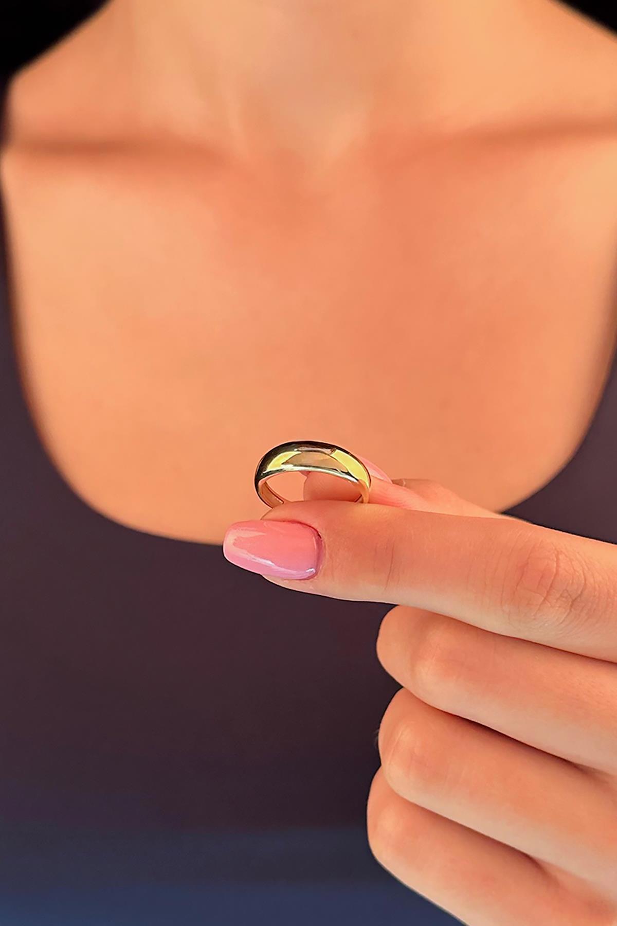 14 Ayar Altın İnce Bombeli Yüzük - Fiyonk Kuyumculuk (1)