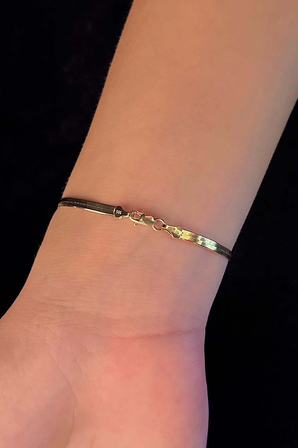 14 Ayar Altın İnce İtalyan Ezme Bileklik 3.05 mm - Fiyonk Kuyumculuk (1)