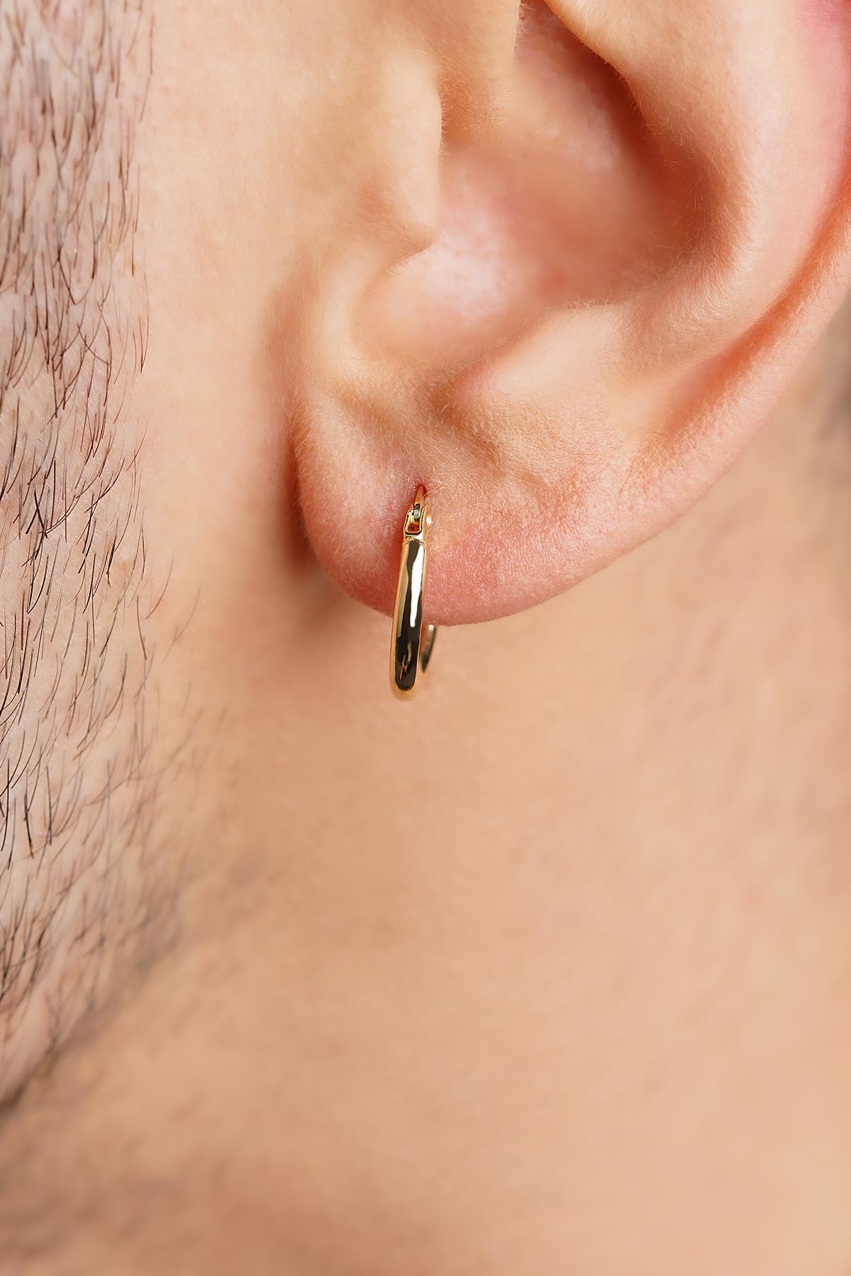 14 Ayar Altın İnce Silindir Halka Küpe Erkek - Fiyonk Kuyumculuk (1)