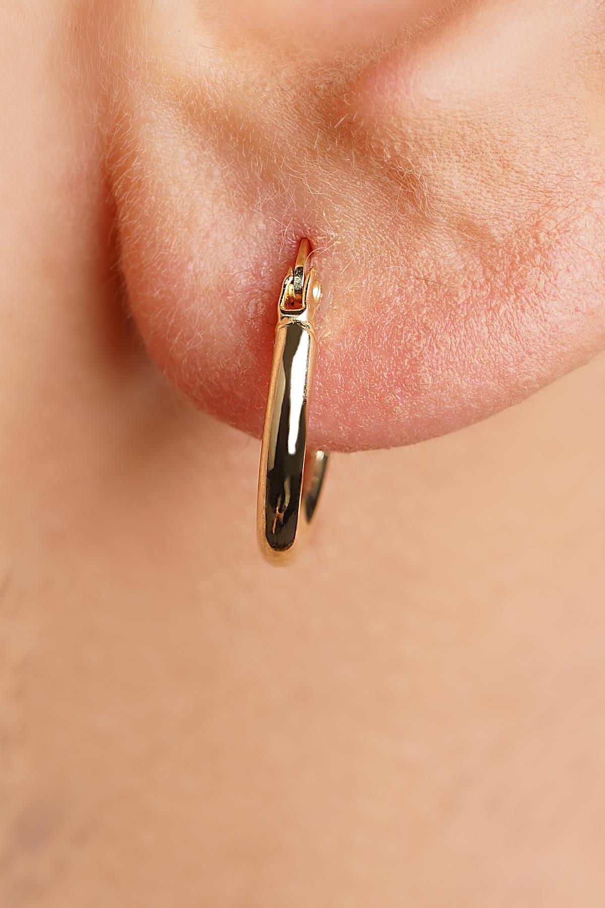 14 Ayar Altın İnce Silindir Halka Küpe Erkek - Fiyonk Kuyumculuk (1)