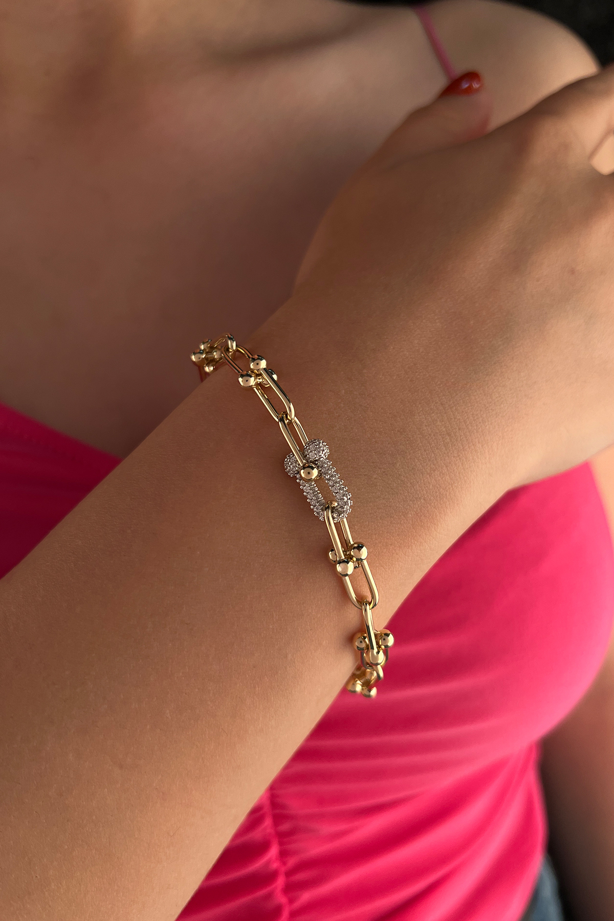 14 Ayar Altın İnce Topcuk Ataç Bileklik - Fiyonk Kuyumculuk (1)