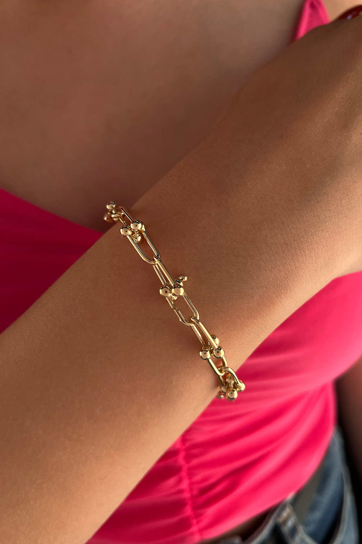 14 Ayar Altın İnce Topcuk Ataç Bileklik - Fiyonk Kuyumculuk (1)