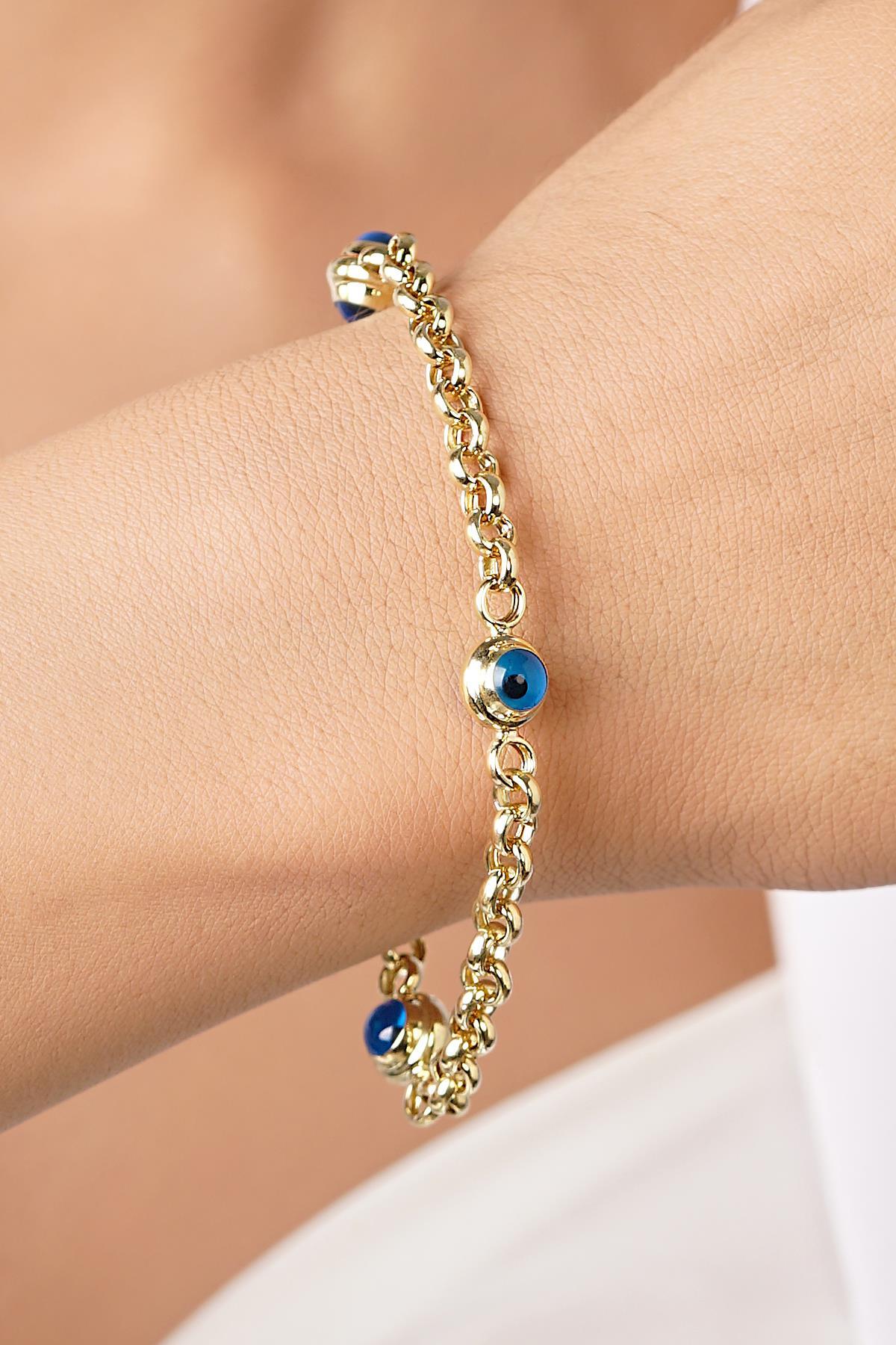 14 Ayar Altın İnce Üç Göz Detaylı Doch Bileklik - Fiyonk Kuyumculuk