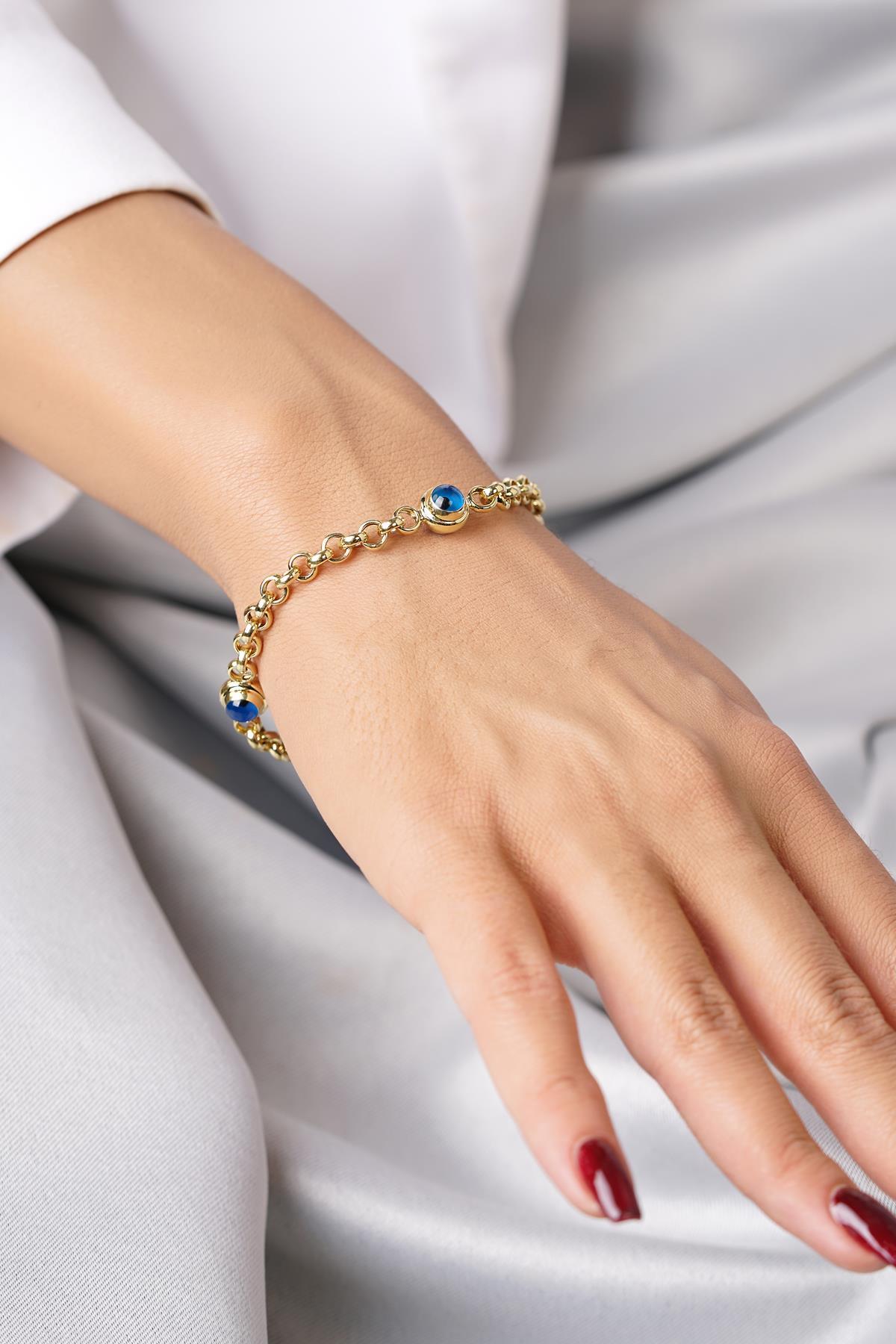 14 Ayar Altın İnce Üç Göz Detaylı Doch Bileklik - Fiyonk Kuyumculuk (1)