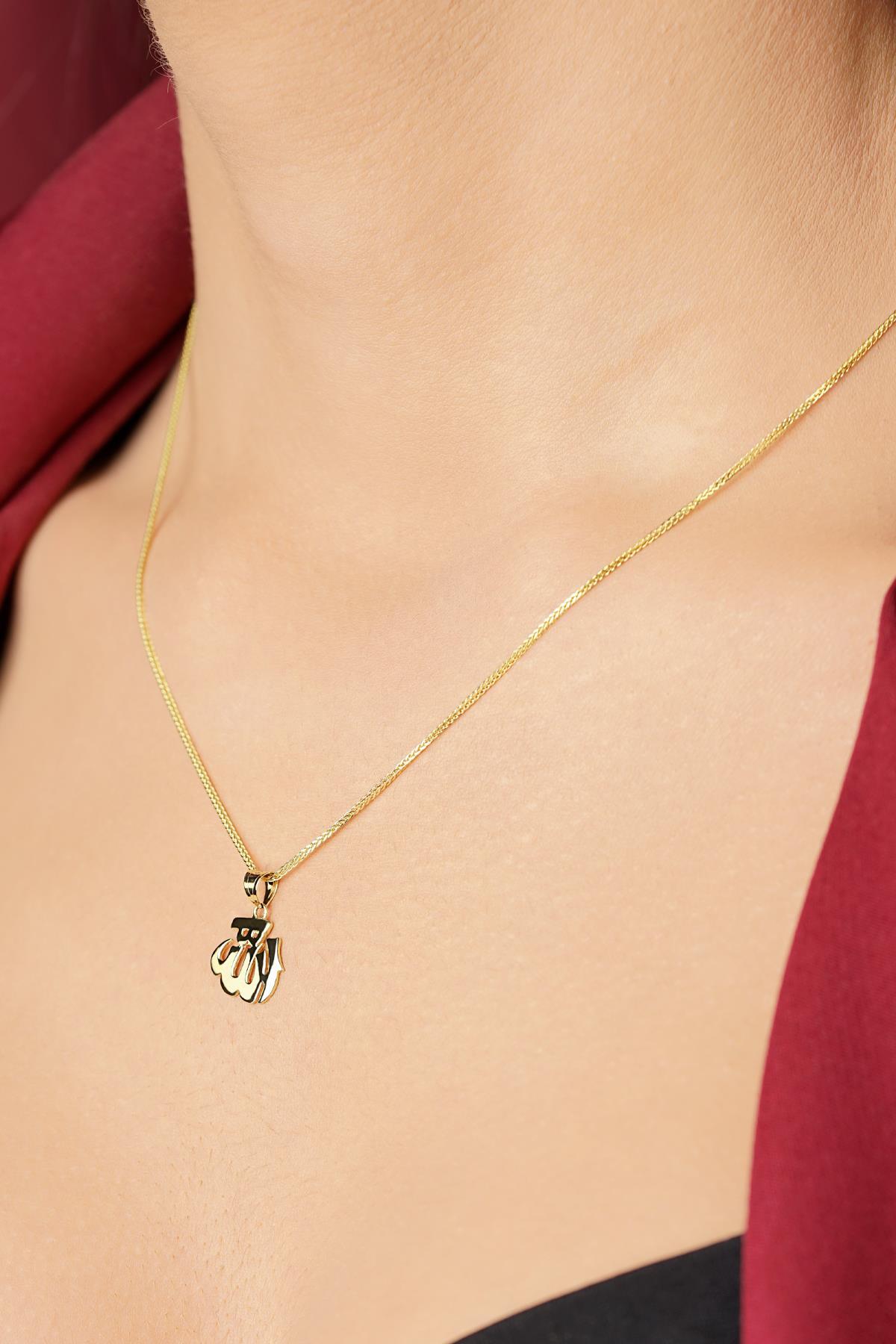 14 Ayar Altın İpek Zincir Allah Yazılı Kolye - Fiyonk Kuyumculuk (1)