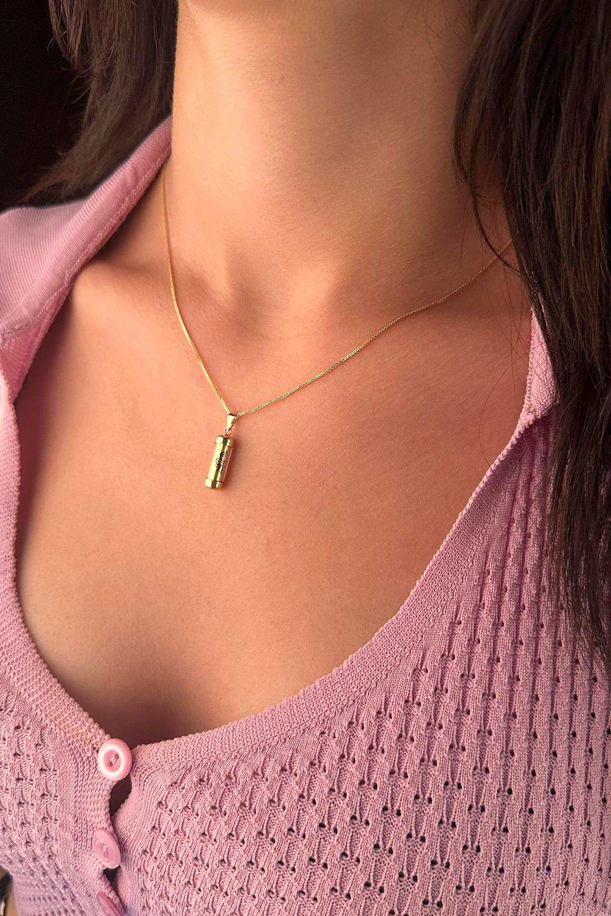 14 Ayar Altın İpek Zincir Cevşen Uçlu Kolye - Fiyonk Kuyumculuk