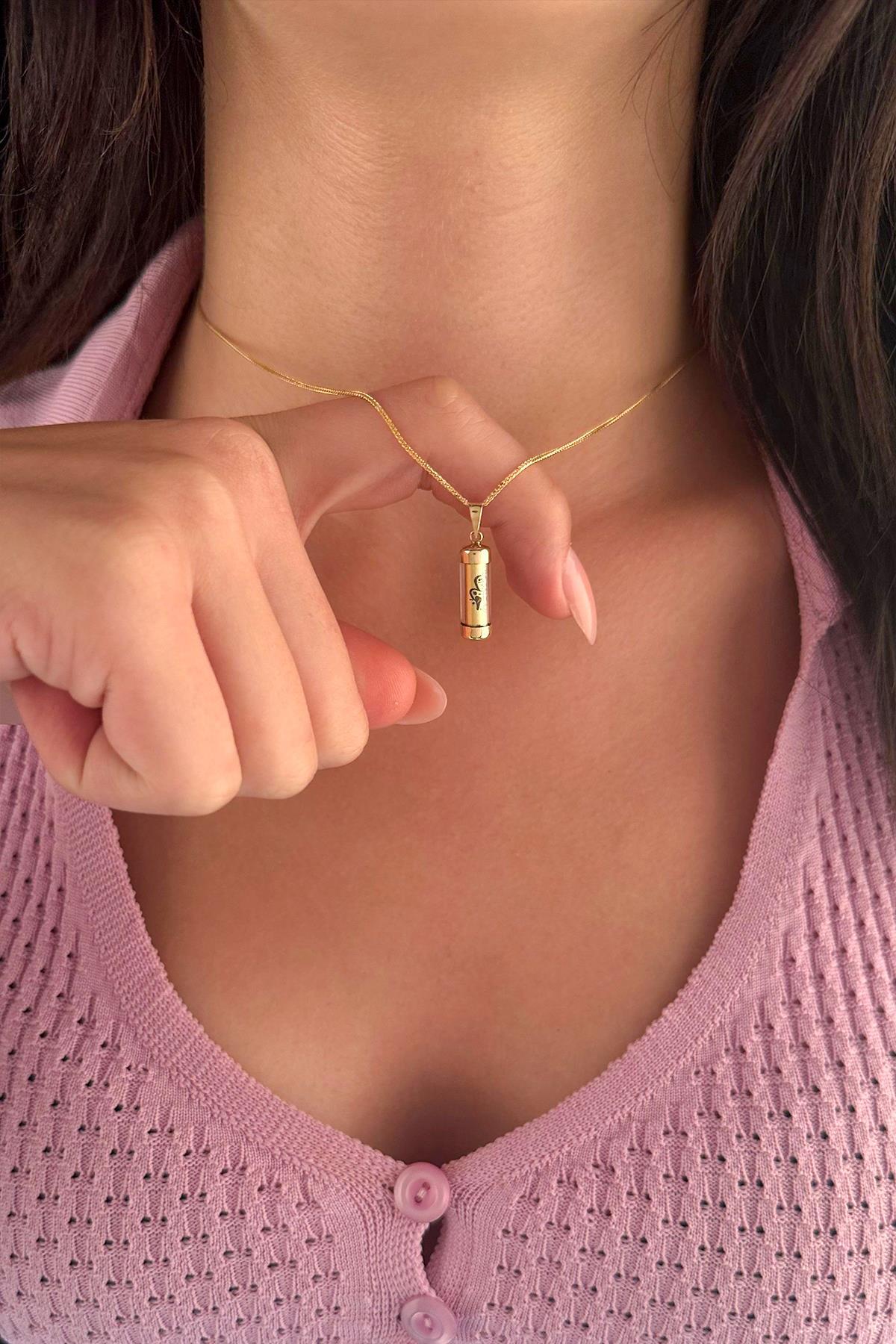 14 Ayar Altın İpek Zincir Cevşen Uçlu Kolye - Fiyonk Kuyumculuk (1)