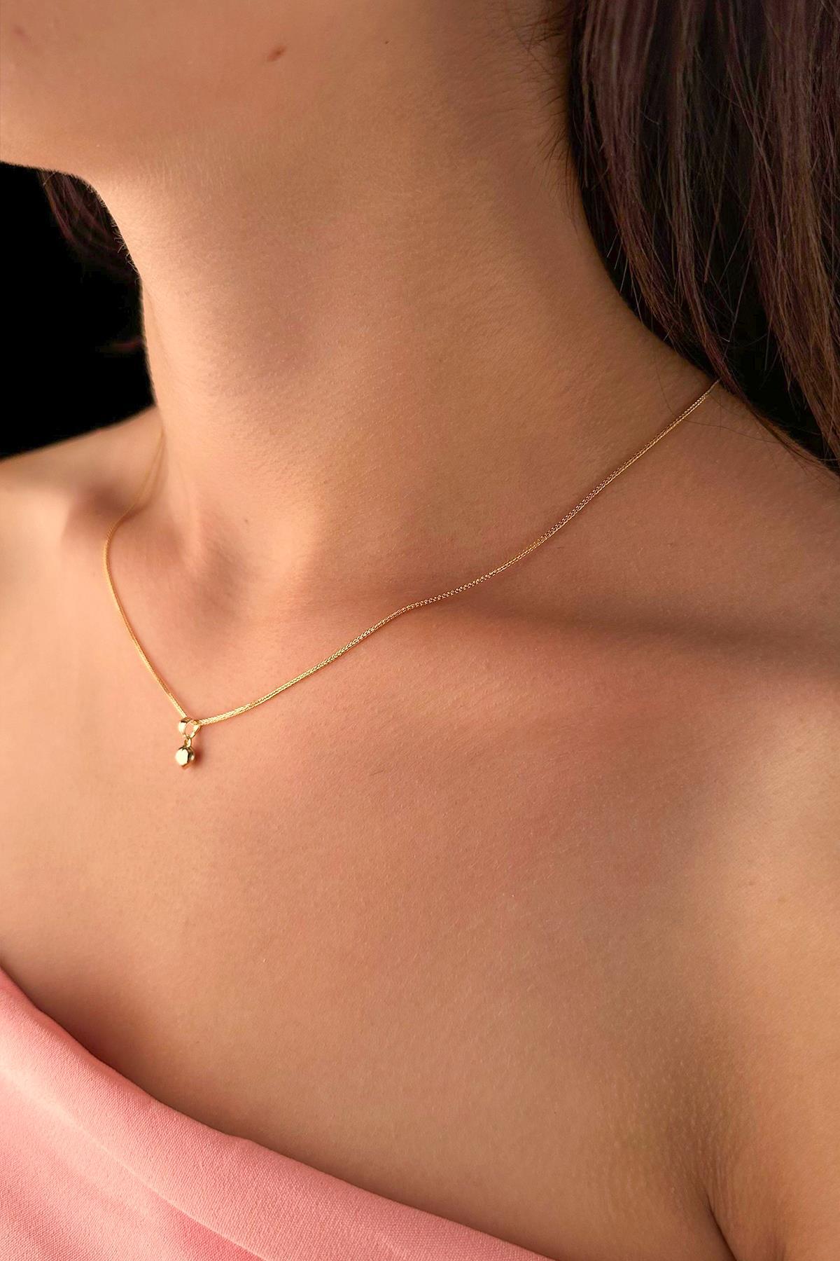 14 Ayar Altın İpek Zincir Kalp Kolye - Fiyonk Kuyumculuk