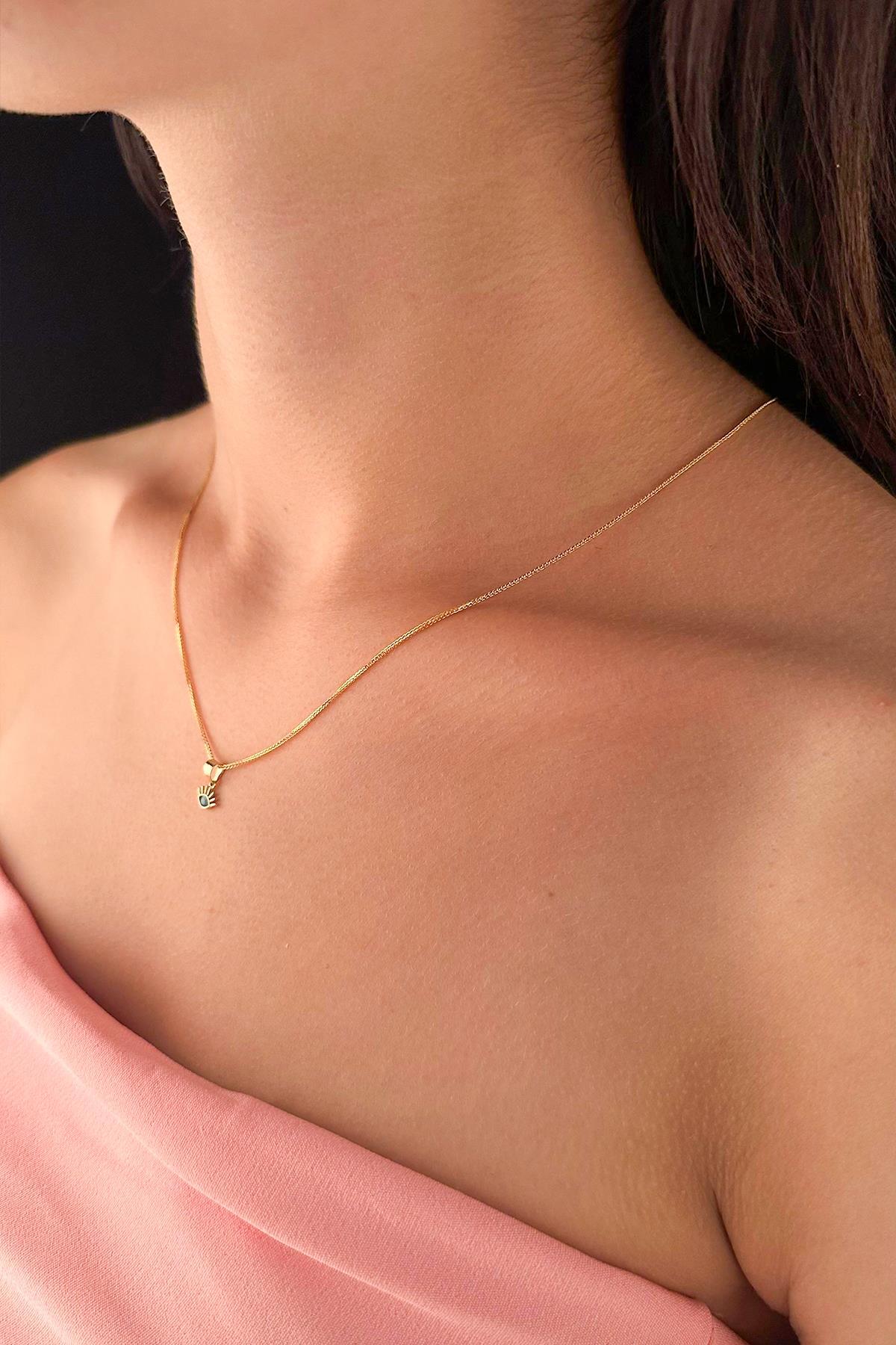 14 Ayar Altın İpek Zincir Kirpik Uçlu Kolye - Fiyonk Kuyumculuk