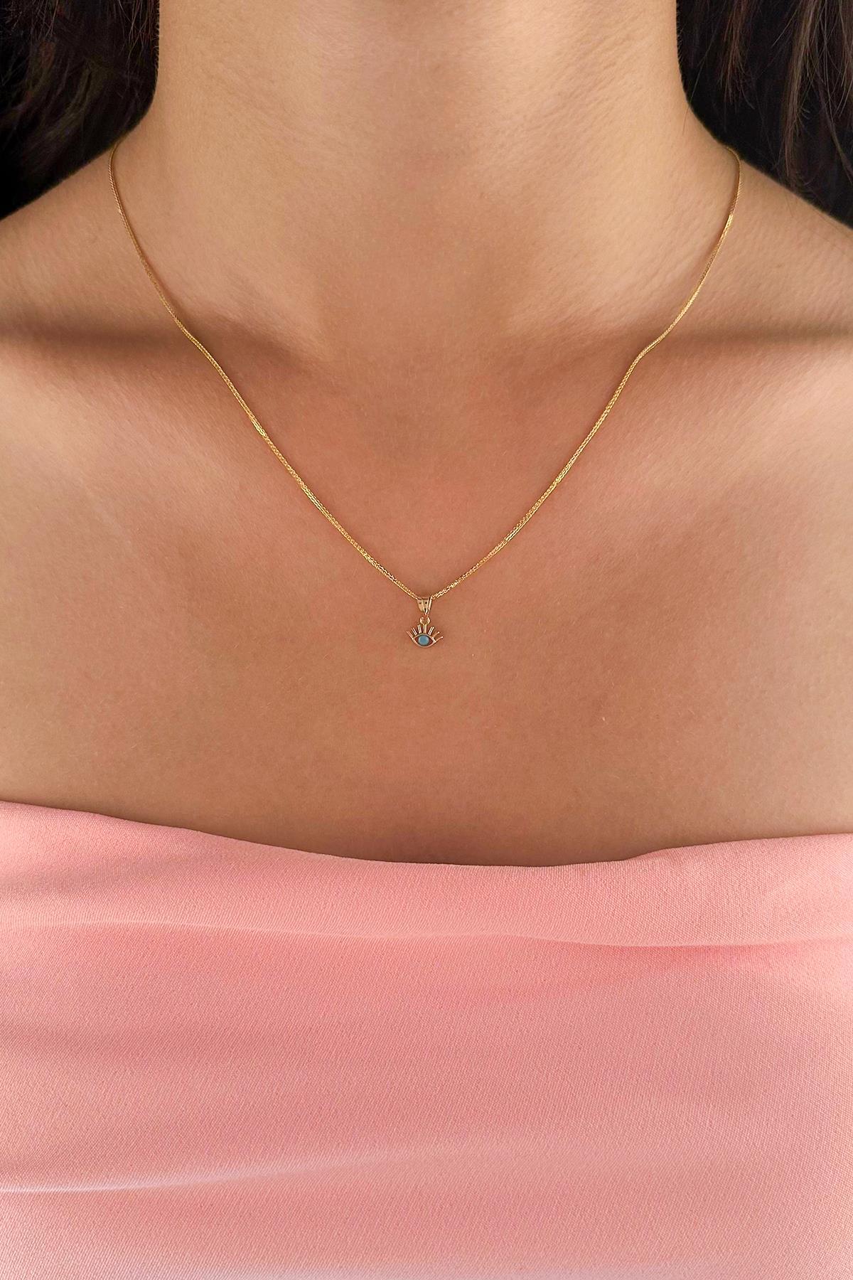 14 Ayar Altın İpek Zincir Kirpik Uçlu Kolye - Fiyonk Kuyumculuk (1)