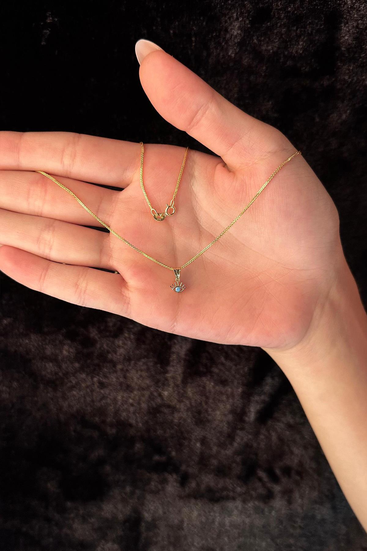 14 Ayar Altın İpek Zincir Kirpik Uçlu Kolye - Fiyonk Kuyumculuk (1)