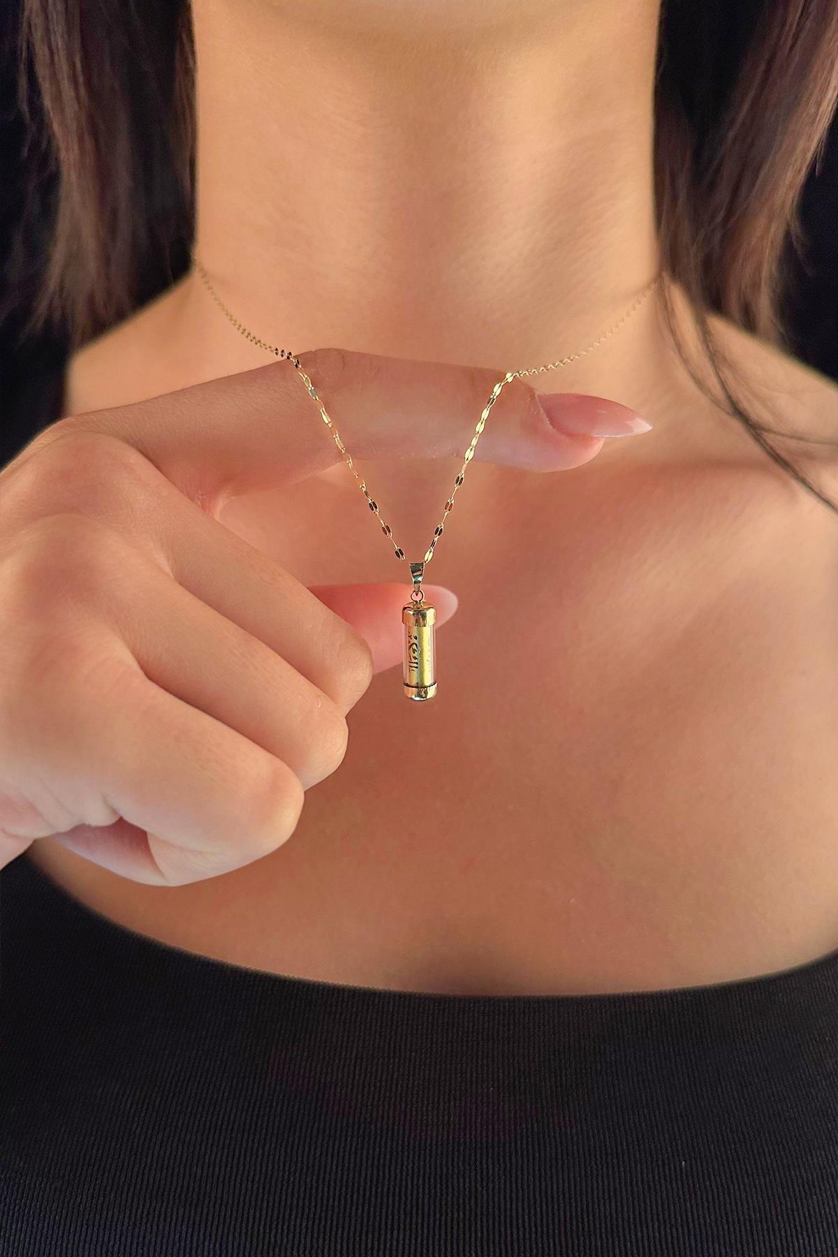 14 Ayar Altın Işıltılı Aynalı Zincir Cevşen Uçlu Kolye - Fiyonk Kuyumculuk (1)