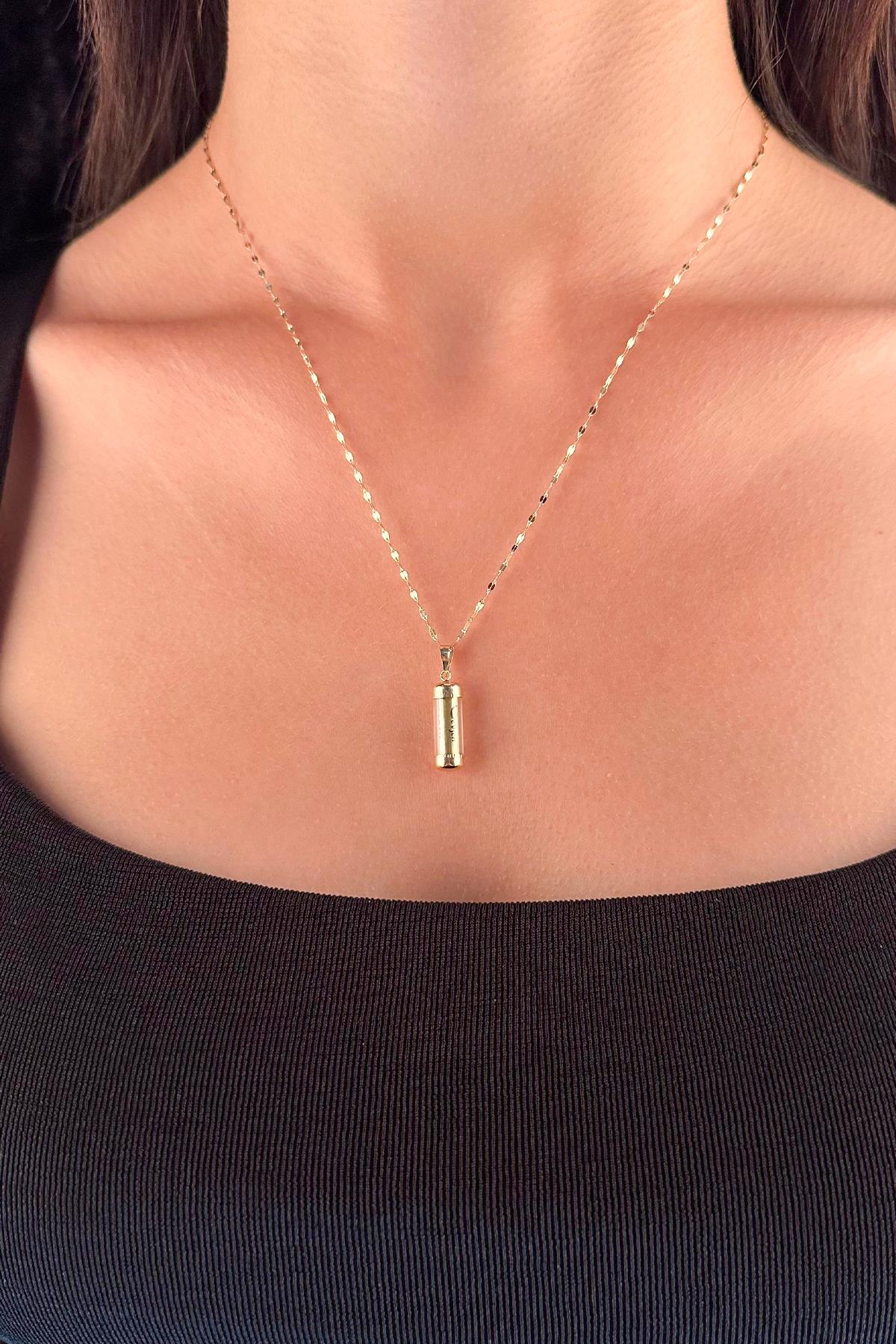 14 Ayar Altın Işıltılı Aynalı Zincir Cevşen Uçlu Kolye - Fiyonk Kuyumculuk (1)