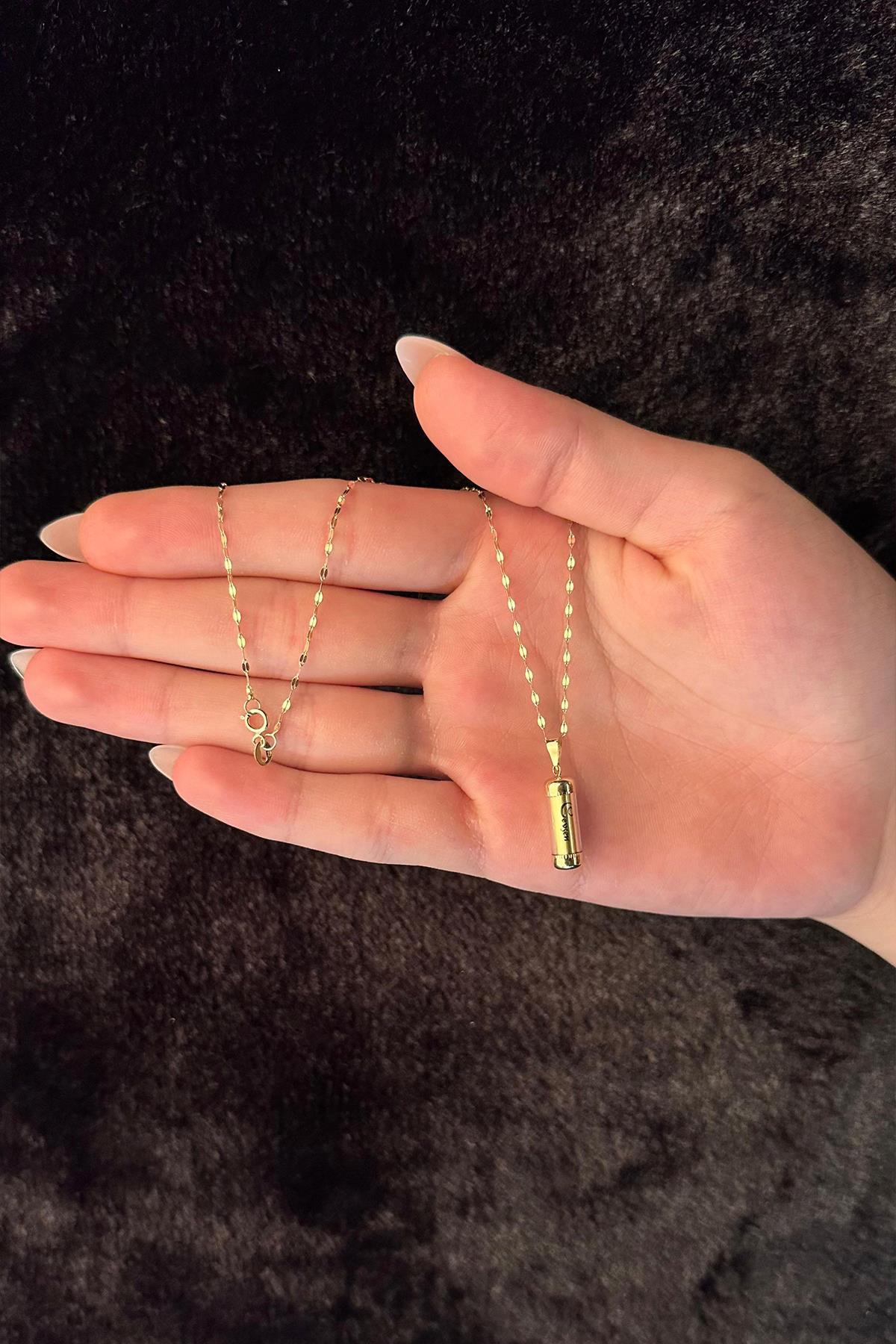 14 Ayar Altın Işıltılı Aynalı Zincir Cevşen Uçlu Kolye - Fiyonk Kuyumculuk (1)