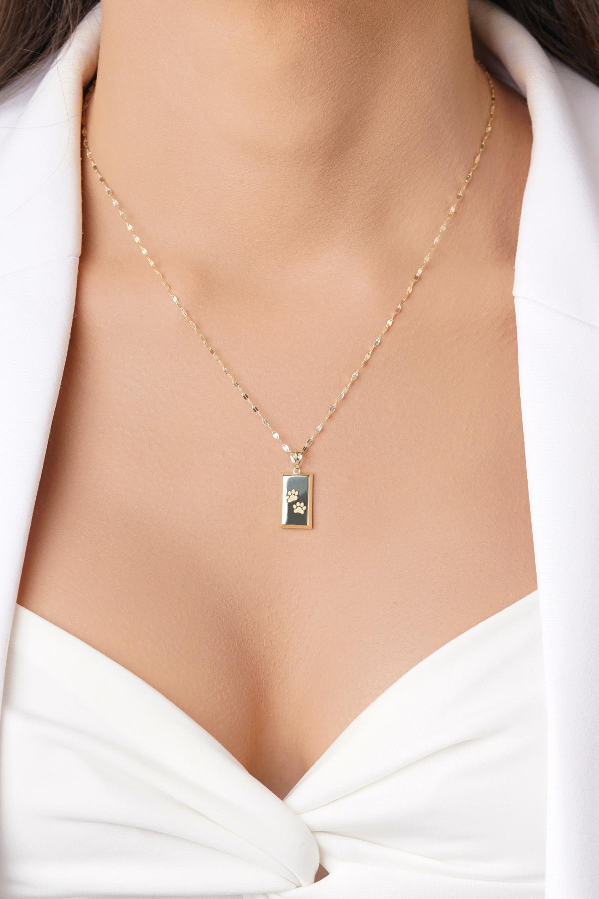 14 Ayar Altın Işıltılı Aynalı Zincir Mini Külçe Kolye - Fiyonk Kuyumculuk