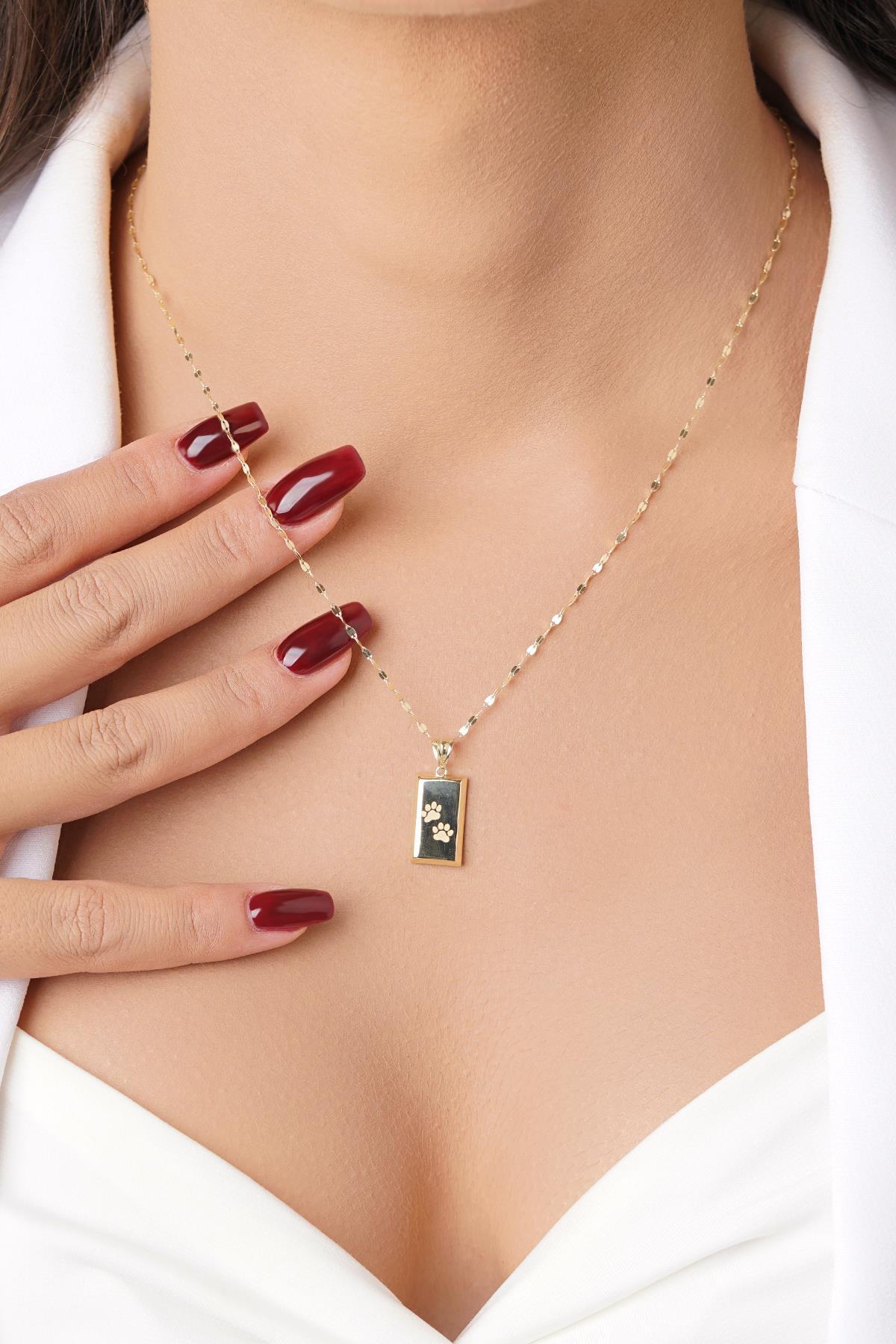 14 Ayar Altın Işıltılı Aynalı Zincir Mini Külçe Kolye - Fiyonk Kuyumculuk (1)