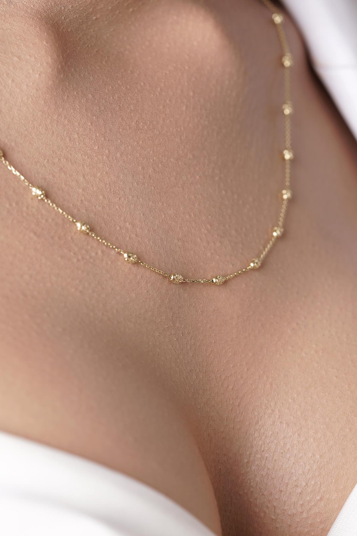 14 Ayar Altın Işıltılı Badem Kolye - Fiyonk Kuyumculuk