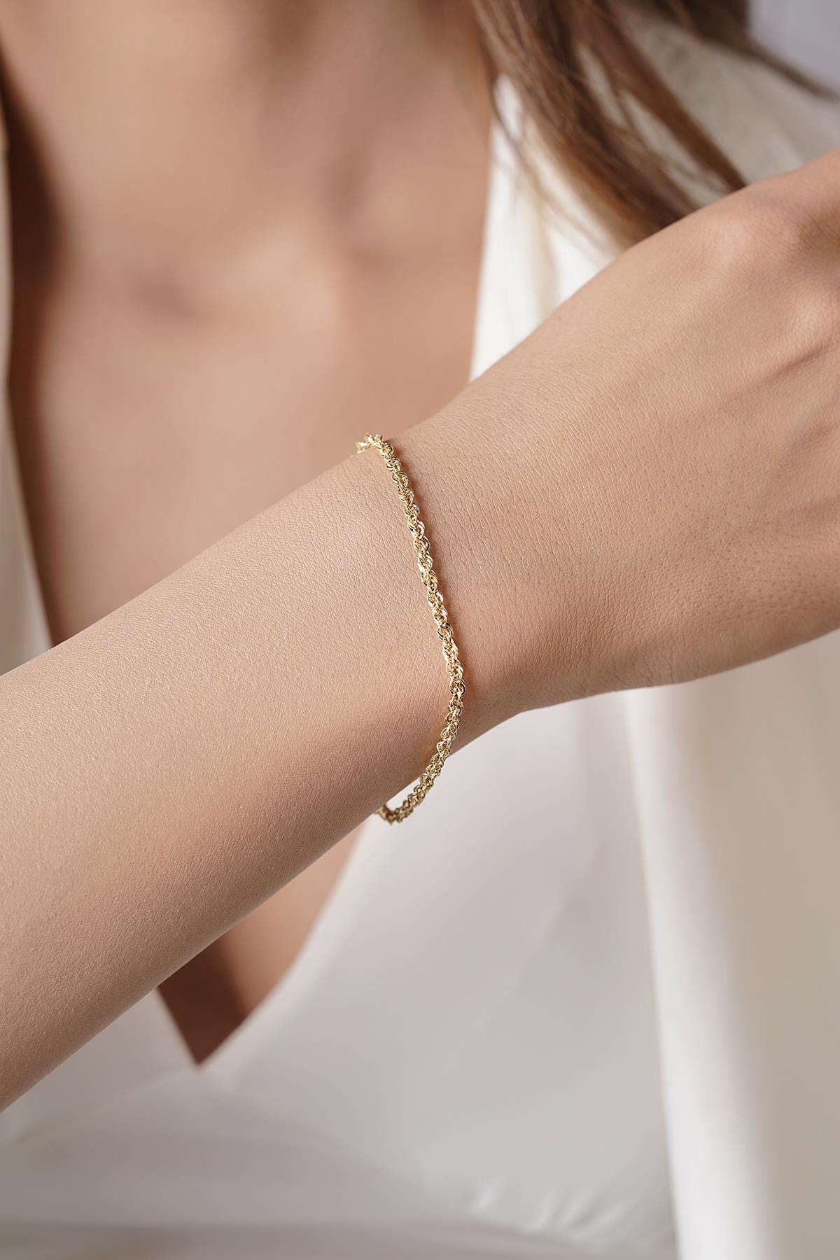 14 Ayar Altın Işıltılı Burgu Halat Zincir Bileklik 2.50 mm - Fiyonk Kuyumculuk