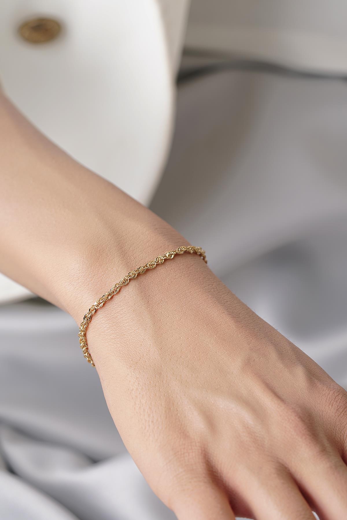 14 Ayar Altın Işıltılı Burgu Halat Zincir Bileklik 2.50 mm - Fiyonk Kuyumculuk (1)