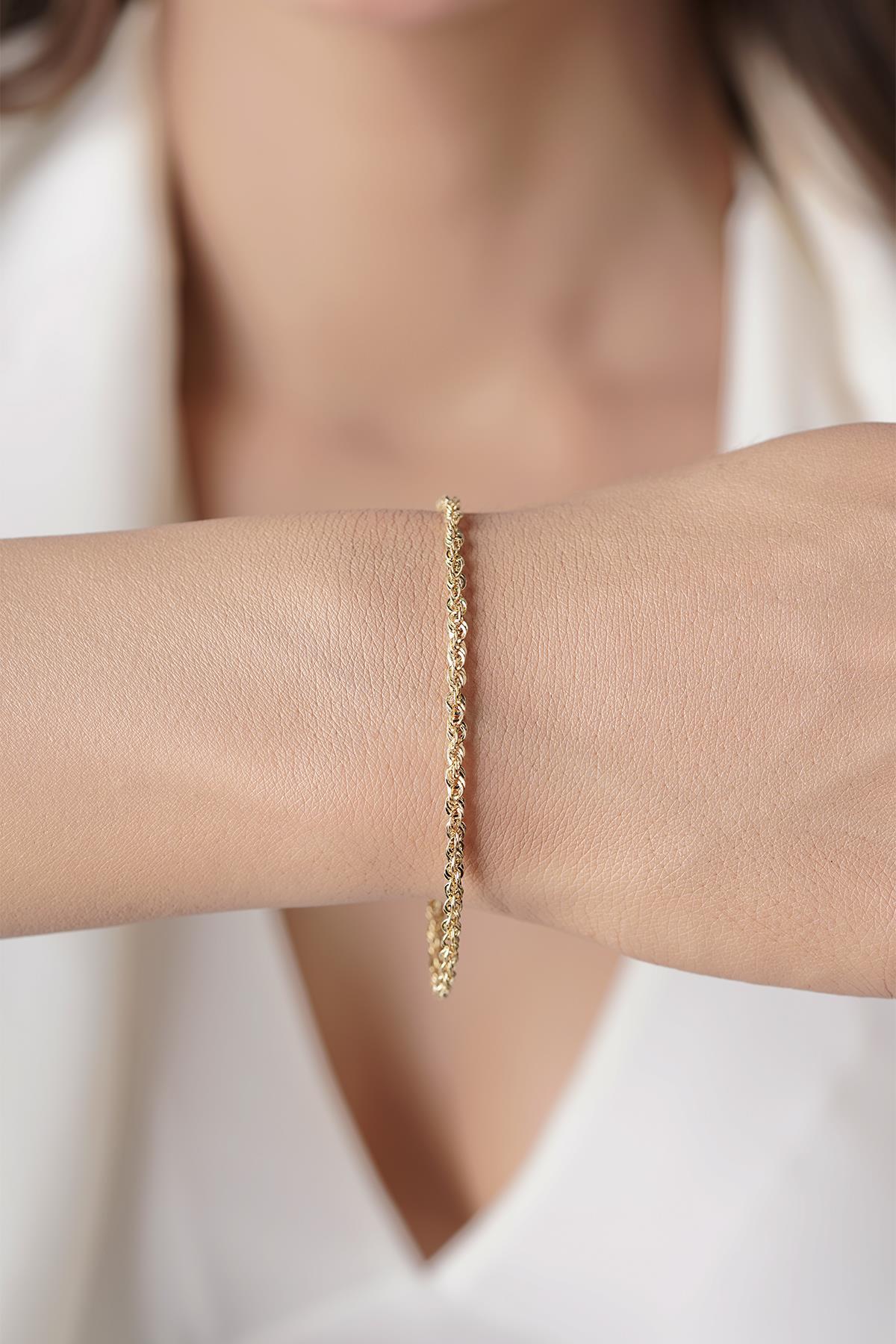 14 Ayar Altın Işıltılı Burgu Halat Zincir Bileklik 2.50 mm - Fiyonk Kuyumculuk (1)