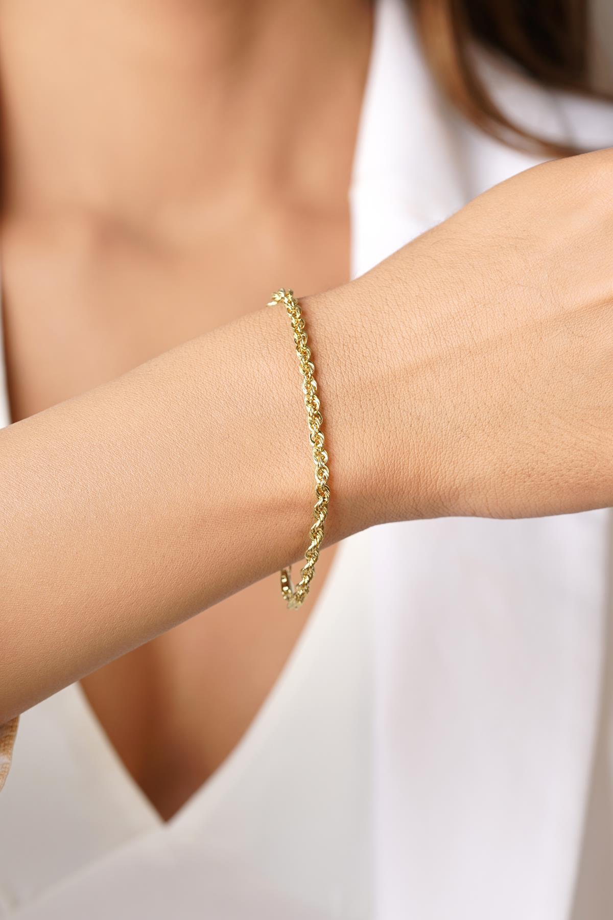 14 Ayar Altın Işıltılı Burgu Halat Zincir Bileklik 3.30 mm - Fiyonk Kuyumculuk