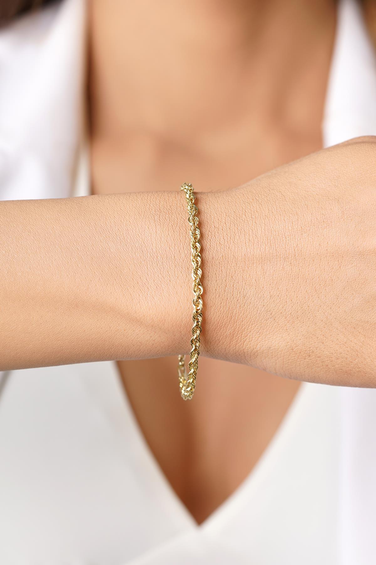 14 Ayar Altın Işıltılı Burgu Halat Zincir Bileklik 3.30 mm - Fiyonk Kuyumculuk (1)