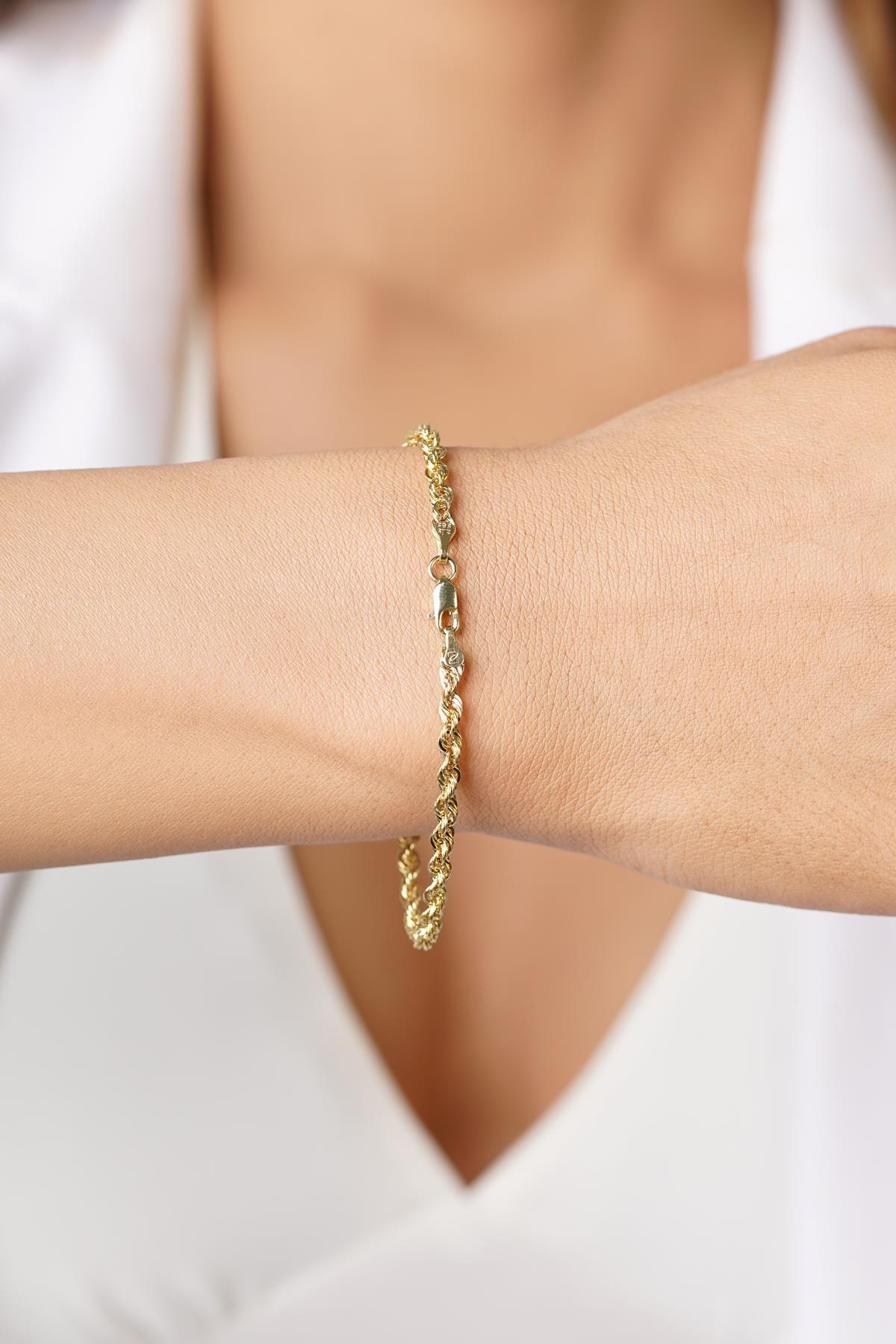 14 Ayar Altın Işıltılı Burgu Halat Zincir Bileklik 3.30 mm - Fiyonk Kuyumculuk (1)