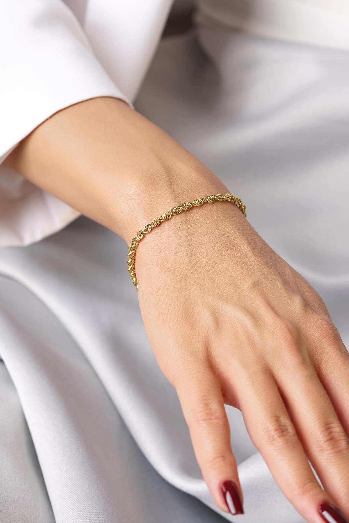 14 Ayar Altın Işıltılı Burgu Halat Zincir Bileklik 3.30 mm - Fiyonk Kuyumculuk (1)