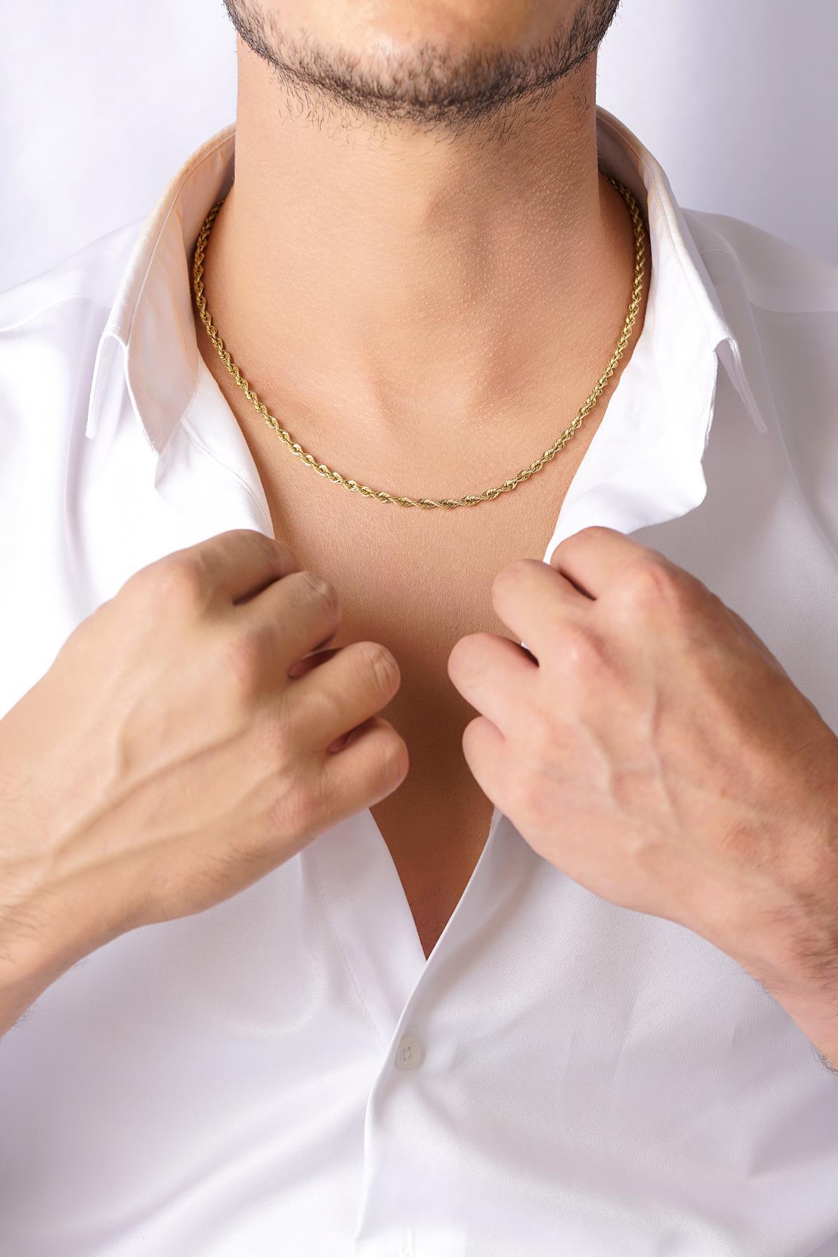 14 Ayar Altın Işıltılı Burgu Halat Zincir Erkek Kolye - Fiyonk Kuyumculuk (1)