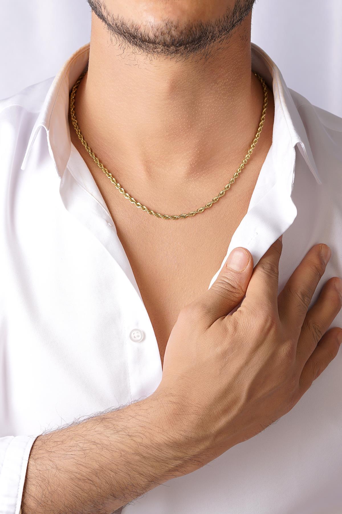 14 Ayar Altın Işıltılı Burgu Halat Zincir Erkek Kolye - Fiyonk Kuyumculuk (1)