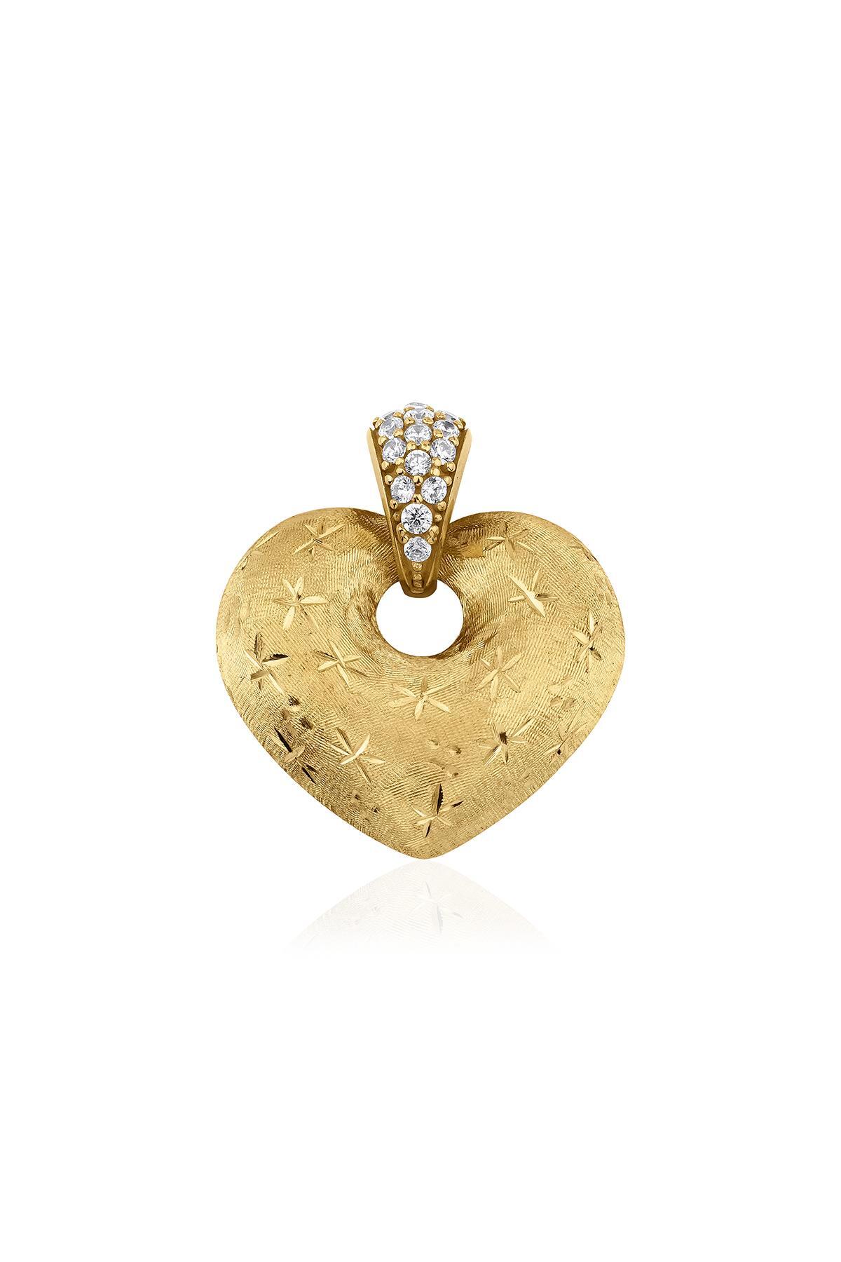 14 Ayar Altın Işıltılı Büyük Kalp Kolye Ucu - Fiyonk Kuyumculuk