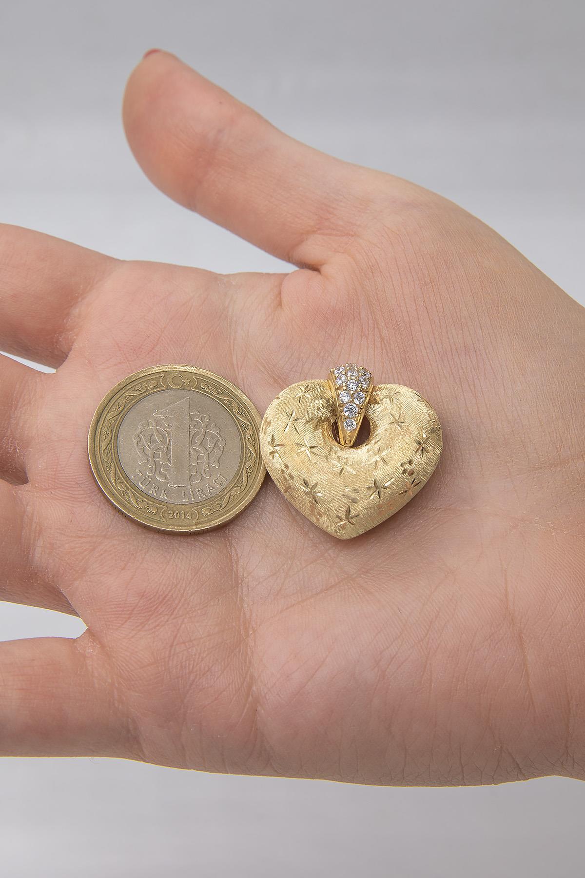 14 Ayar Altın Işıltılı Büyük Kalp Kolye Ucu - Fiyonk Kuyumculuk (1)