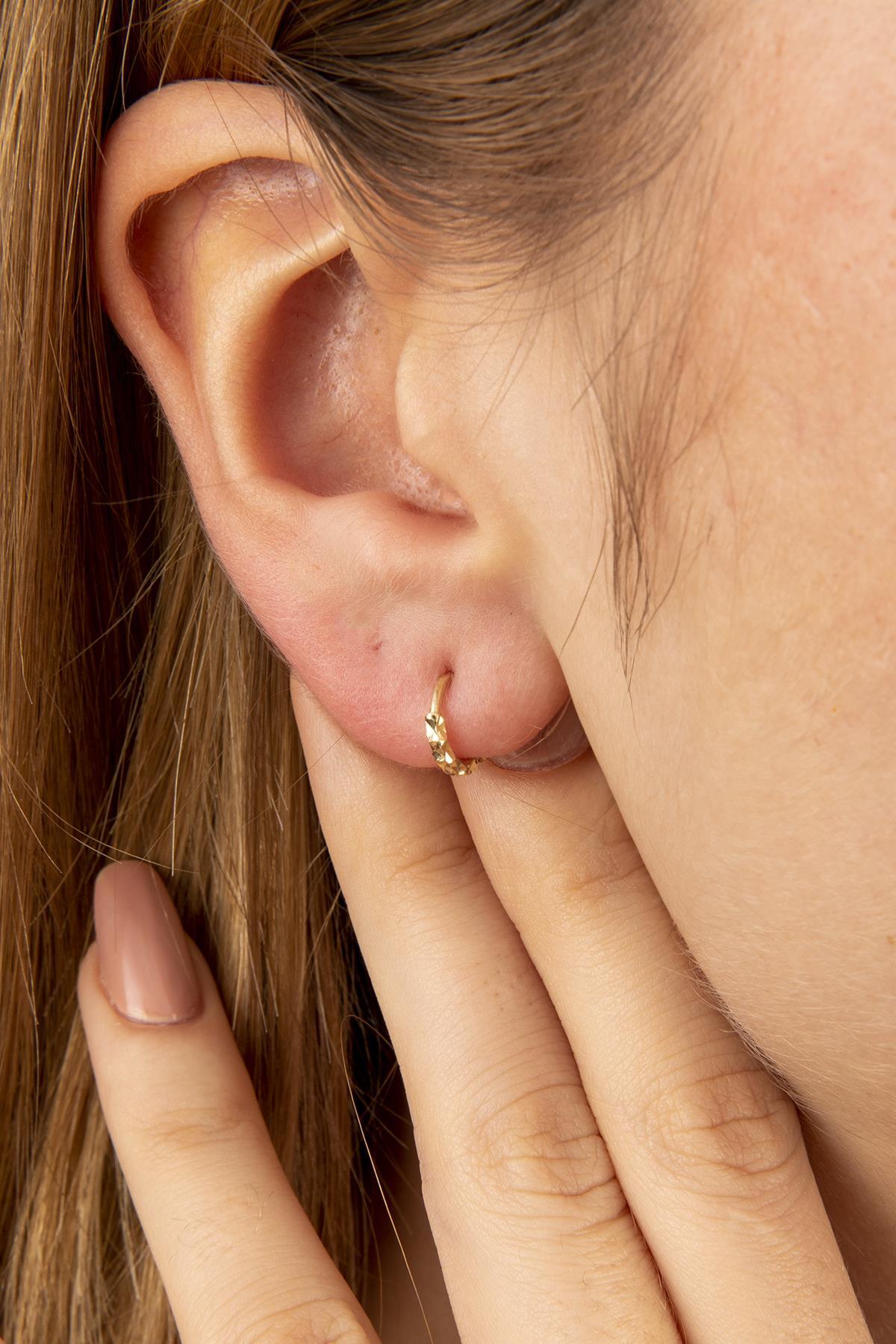 14 Ayar Altın Işıltılı Halka Küpe Küçük - Fiyonk Kuyumculuk